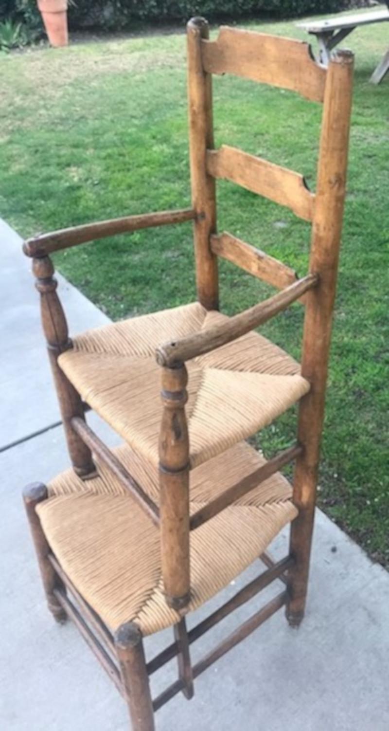 Adirondack 19th Century Ladder Back Tall Chair with Rush Seats
