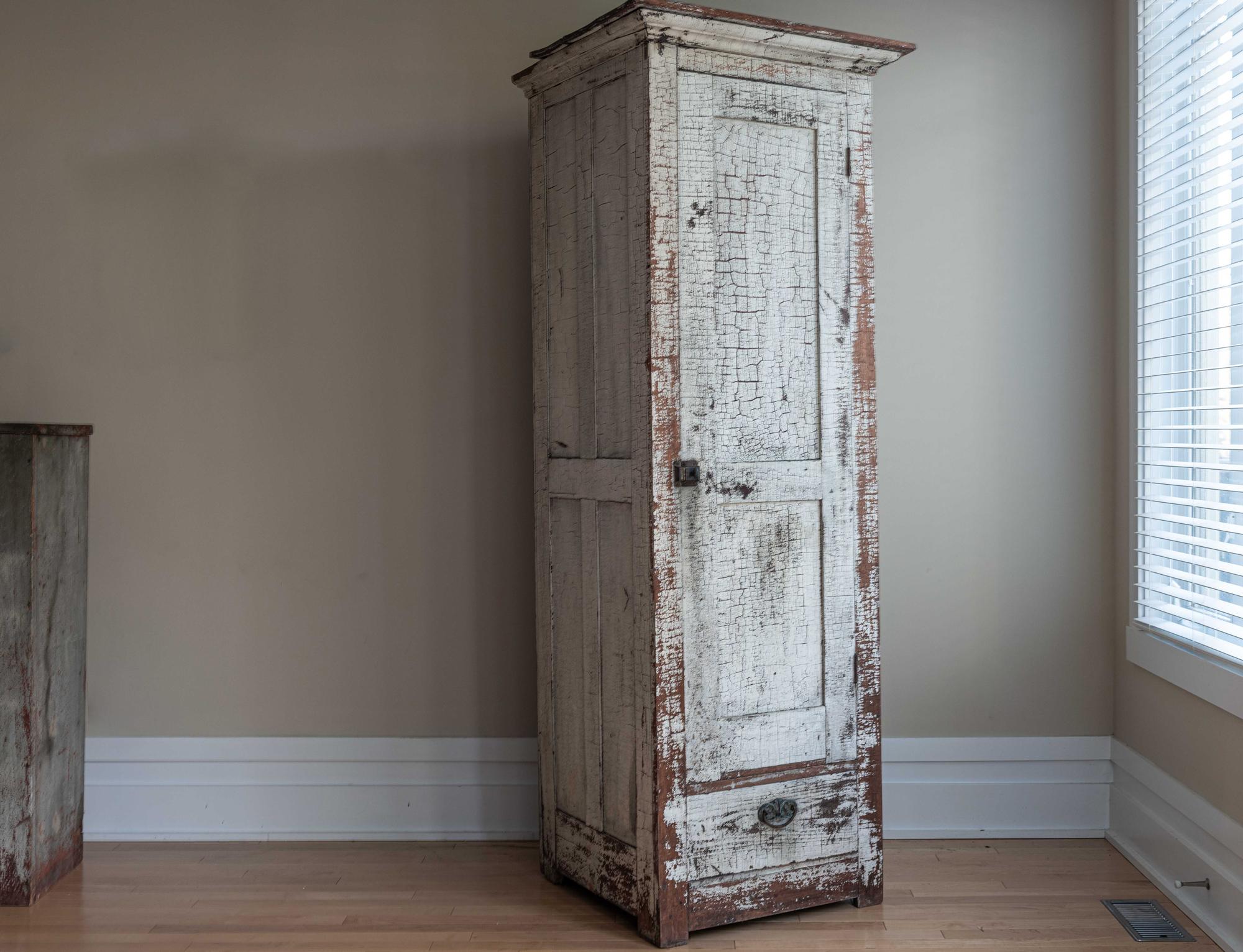 Canadian 19thC Lanark County White Painted Cupboard