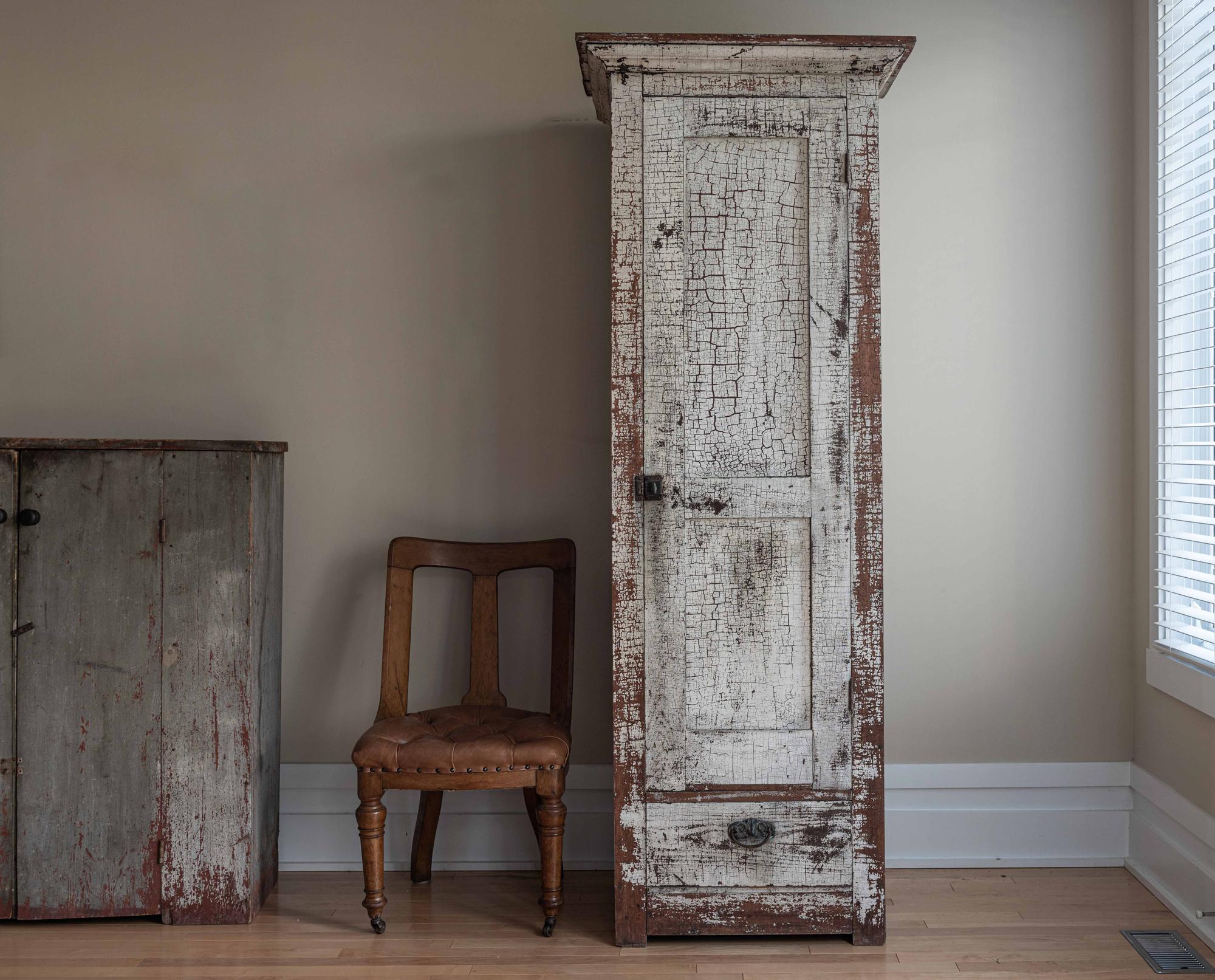 Hand-Painted 19thC Lanark County White Painted Cupboard