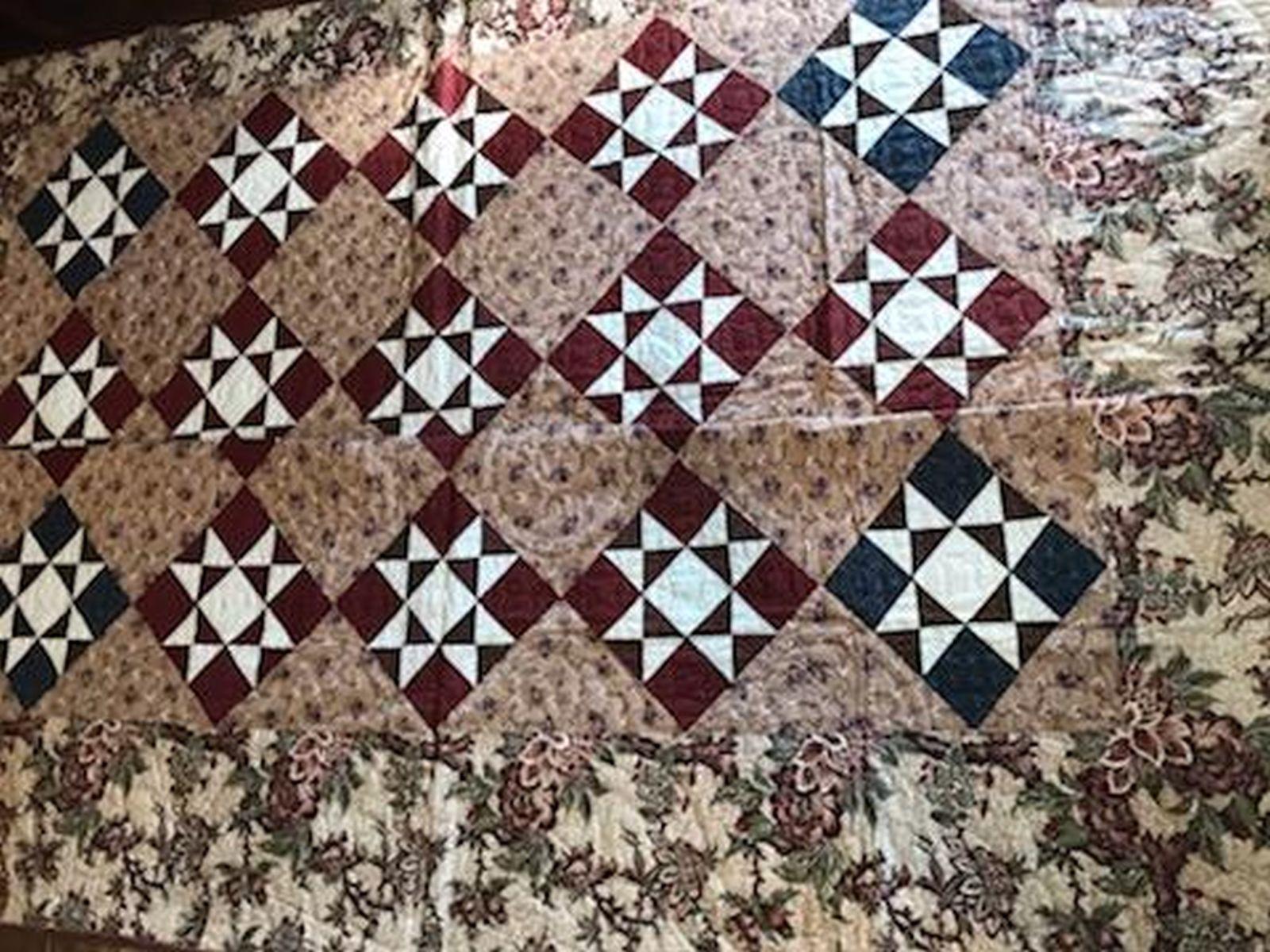 19th Century Lancaster Co., Pa.Chintz Eight Point Star Quilt 4