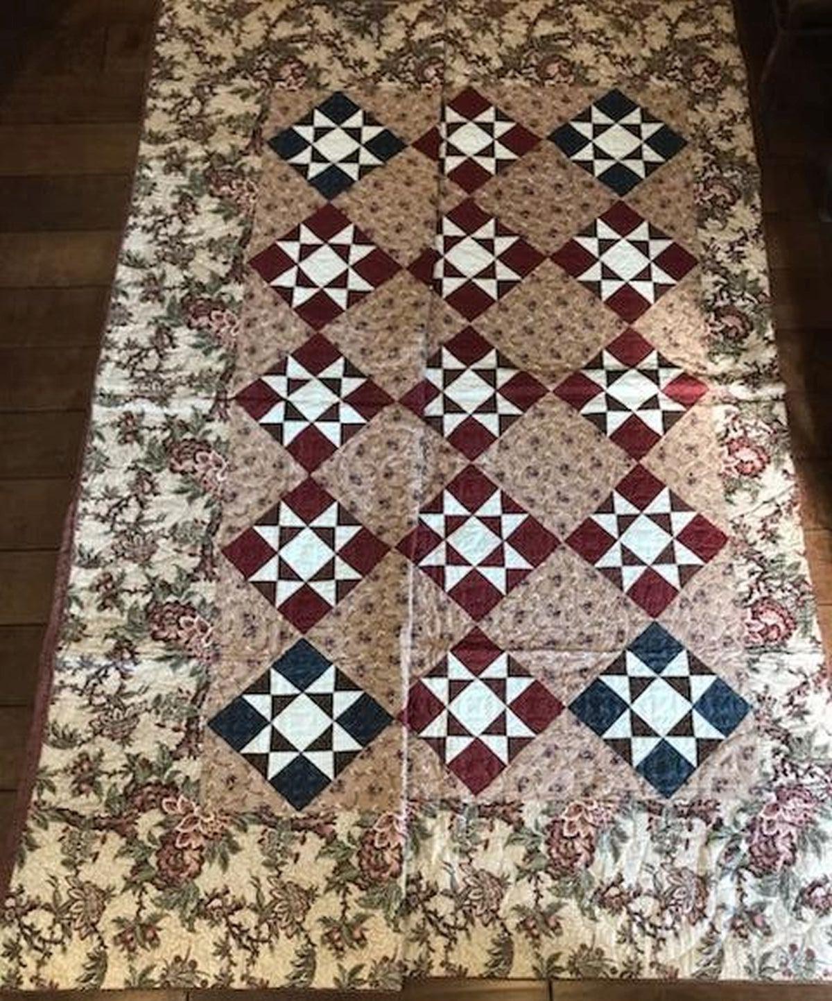 Hand-Crafted 19th Century Lancaster Co., Pa.Chintz Eight Point Star Quilt