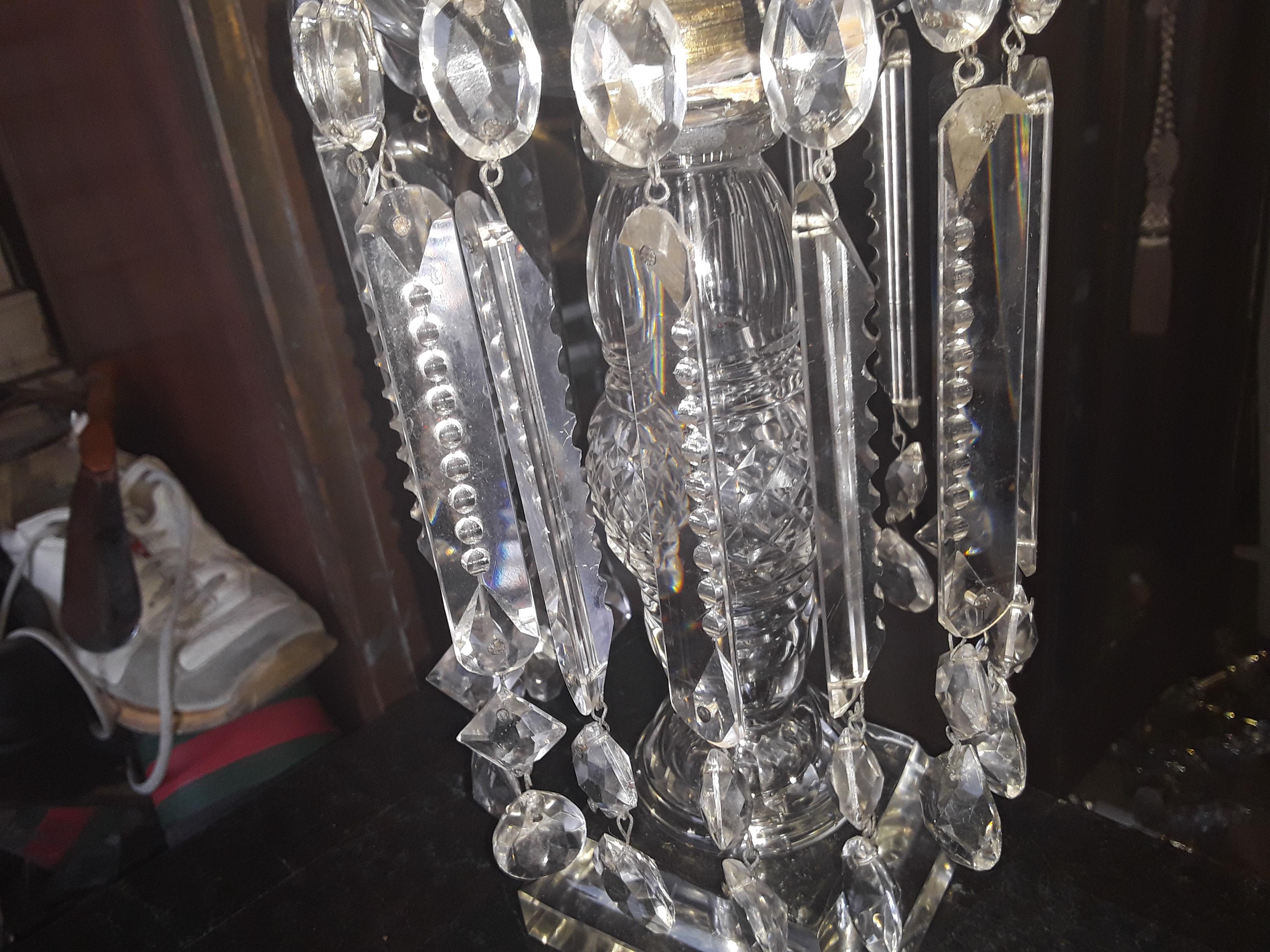 Grande girandole géorgienne ancienne du 19e siècle en verre taillé/ cristal taillé en vente 5