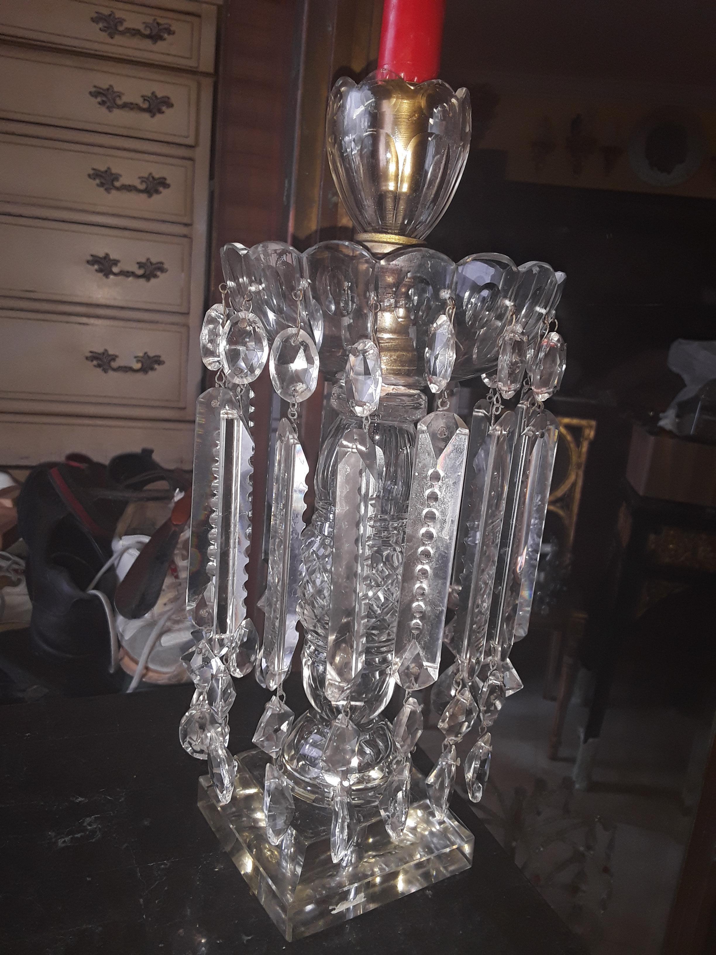 Grande girandole géorgienne ancienne du 19e siècle en verre taillé/ cristal taillé en vente 7