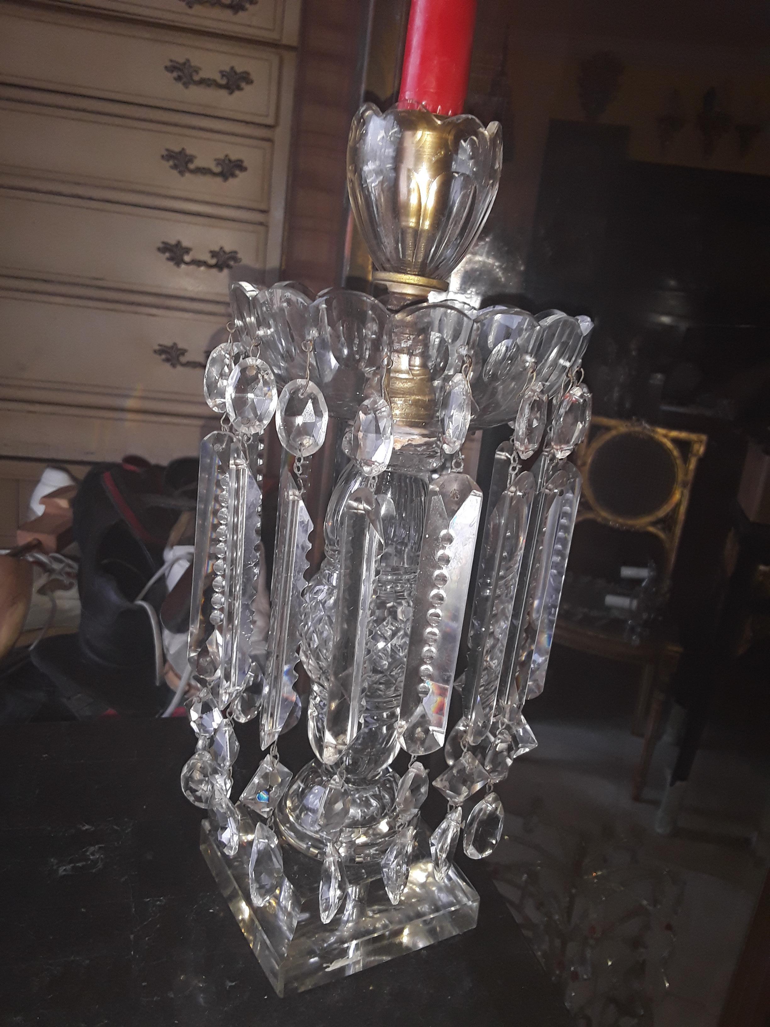 Grande girandole géorgienne ancienne du 19e siècle en verre taillé/ cristal taillé en vente 8