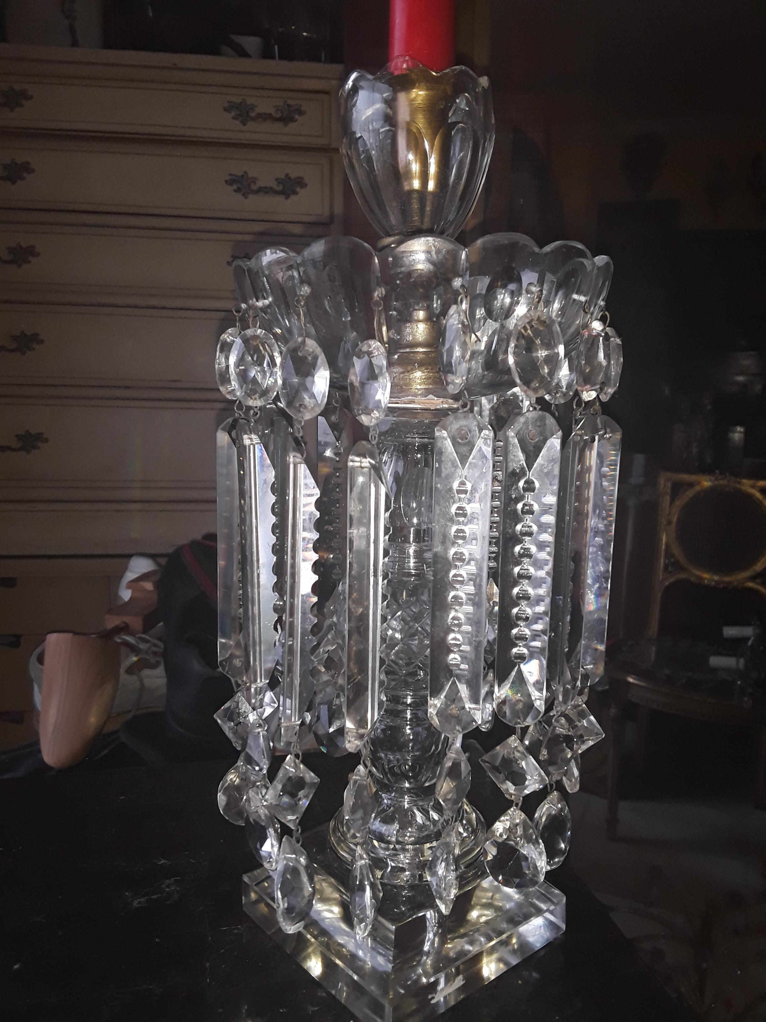 Grande girandole géorgienne ancienne du 19e siècle en verre taillé/ cristal taillé en vente 9