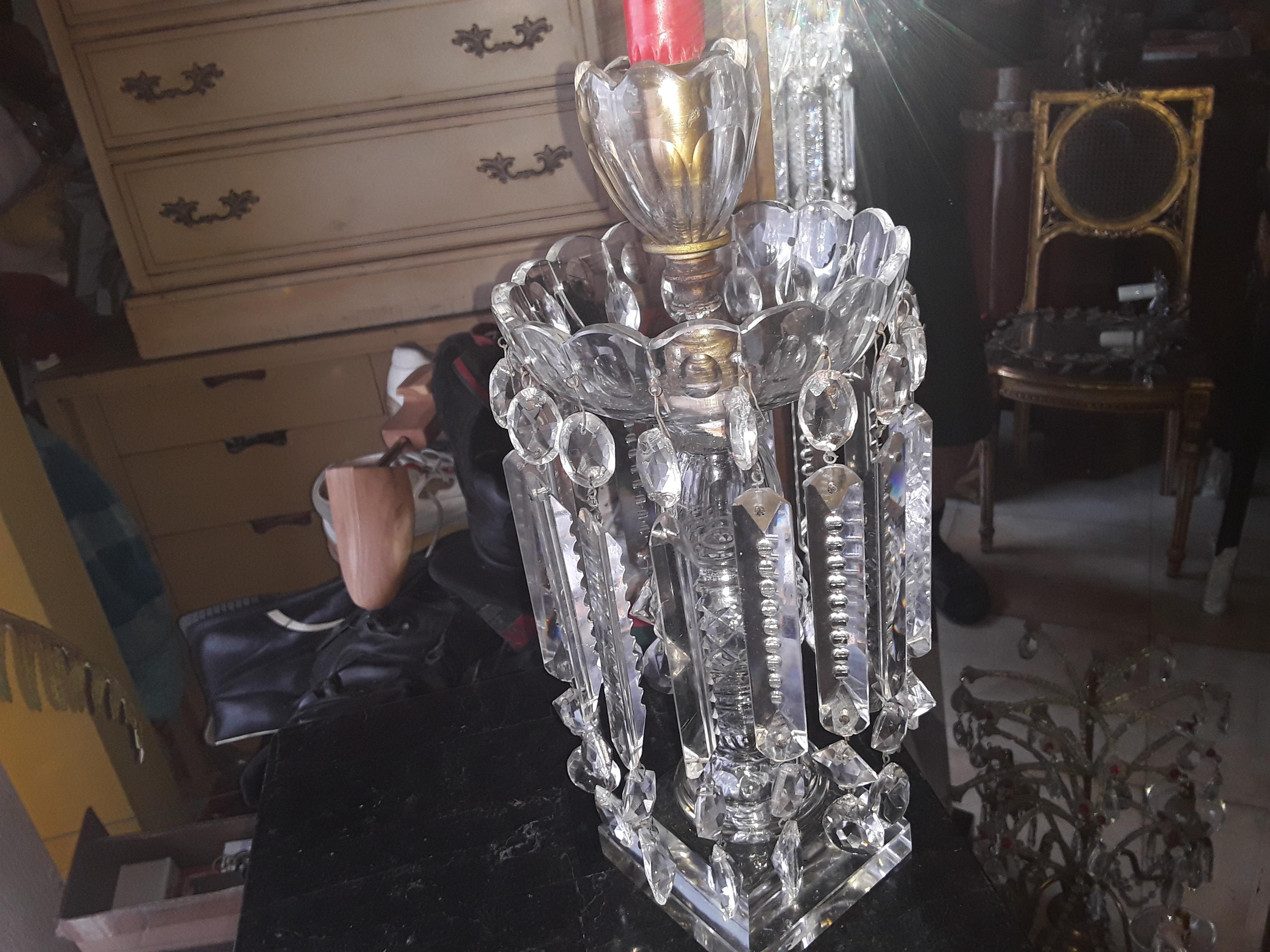 Britannique Grande girandole géorgienne ancienne du 19e siècle en verre taillé/ cristal taillé en vente