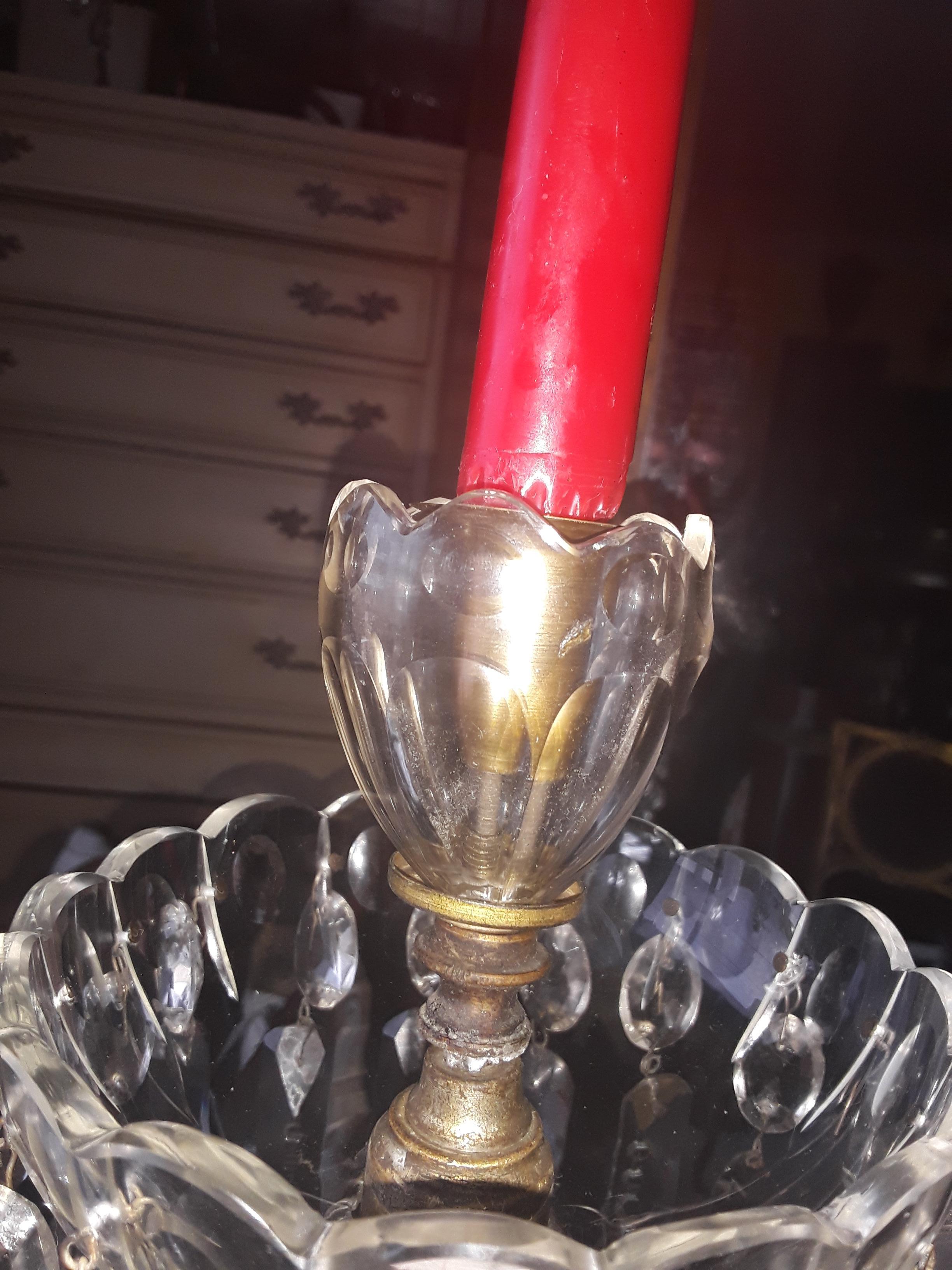 Grande girandole géorgienne ancienne du 19e siècle en verre taillé/ cristal taillé Bon état - En vente à Opa Locka, FL