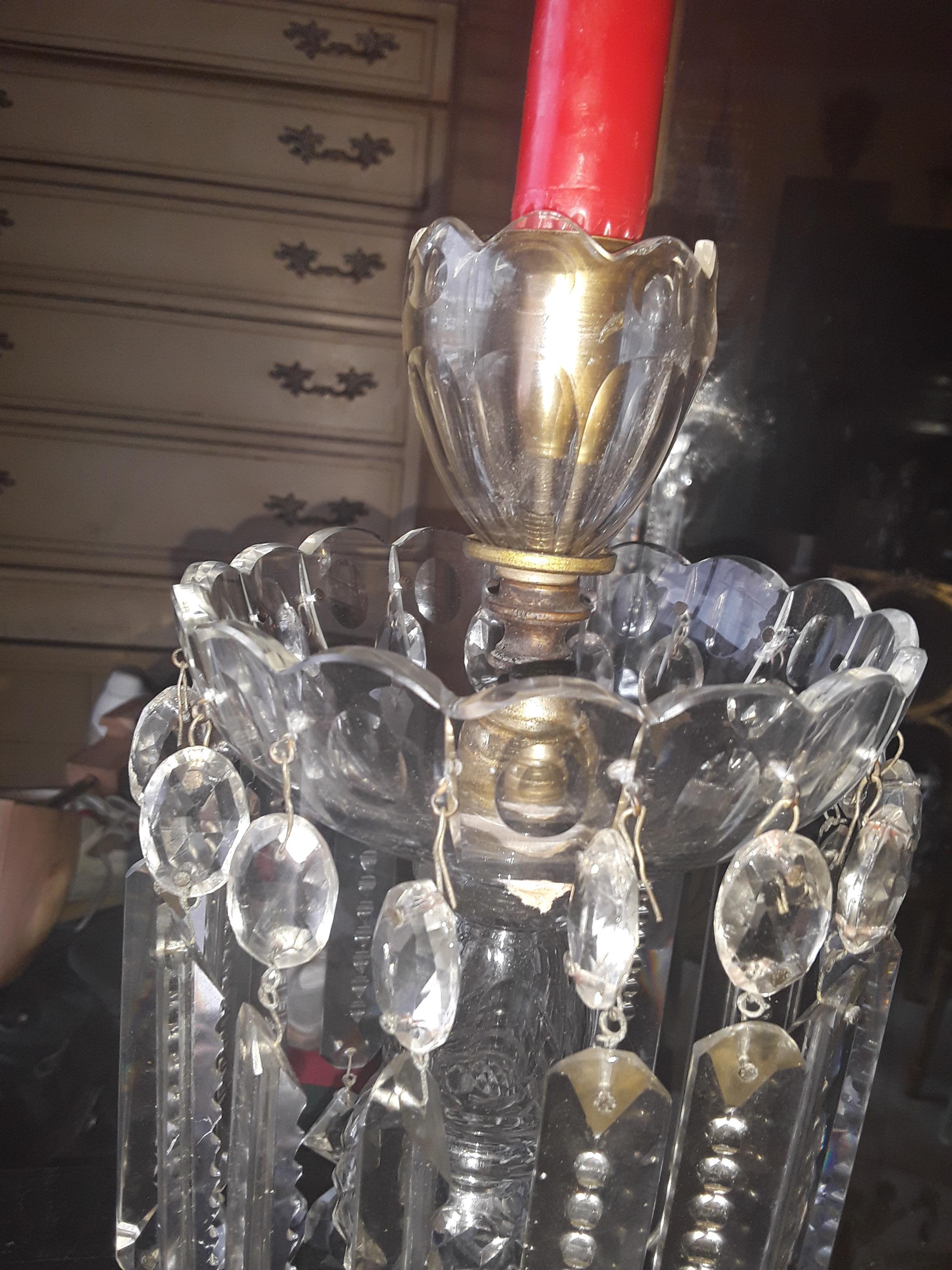 Fin du XIXe siècle Grande girandole géorgienne ancienne du 19e siècle en verre taillé/ cristal taillé en vente