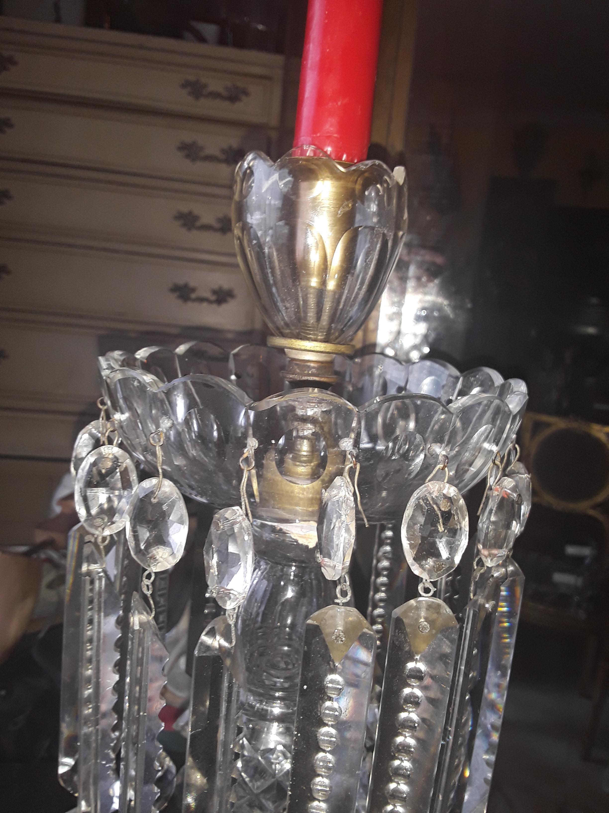Grande girandole géorgienne ancienne du 19e siècle en verre taillé/ cristal taillé en vente 1