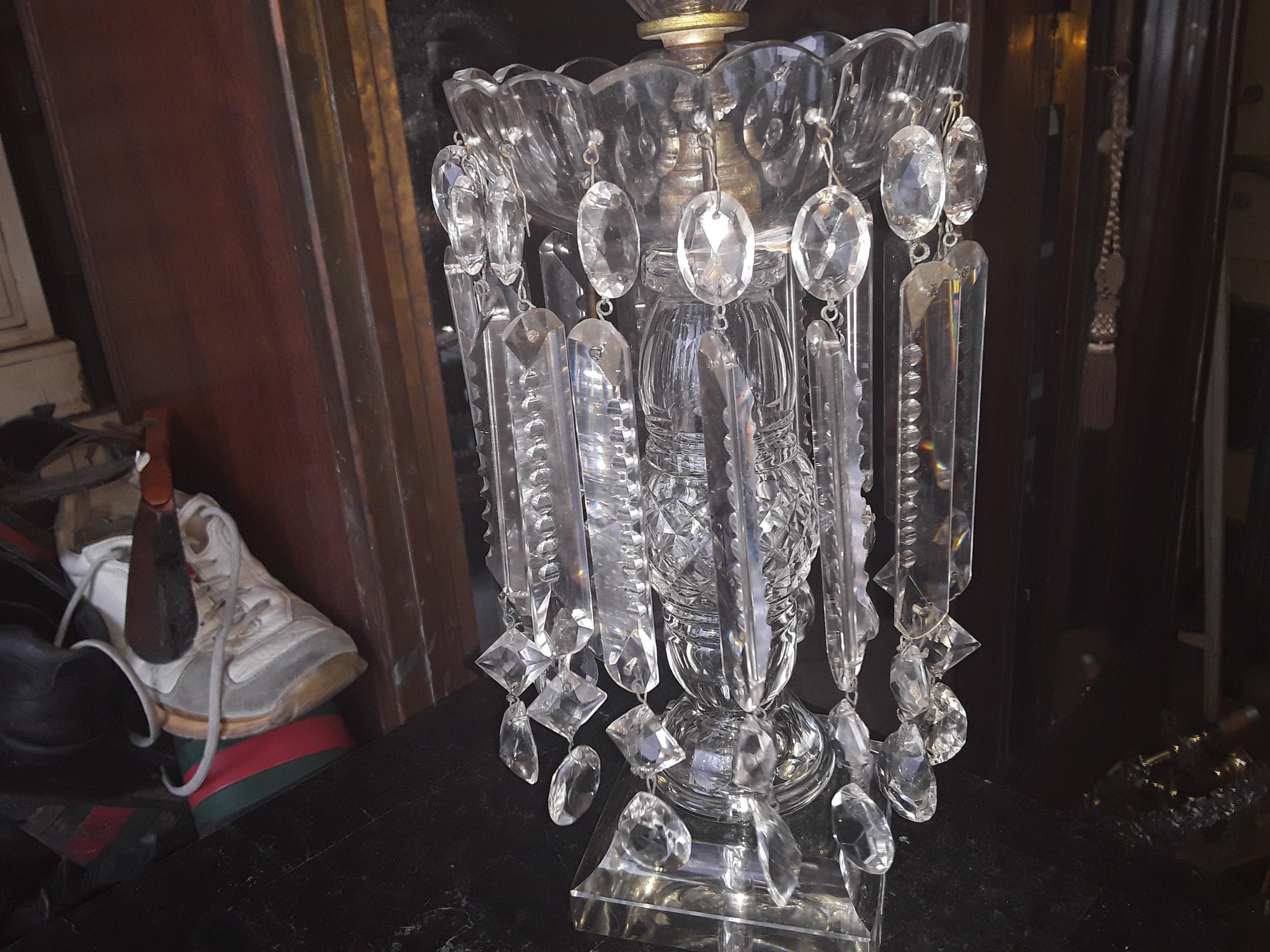 Grande girandole géorgienne ancienne du 19e siècle en verre taillé/ cristal taillé en vente 2