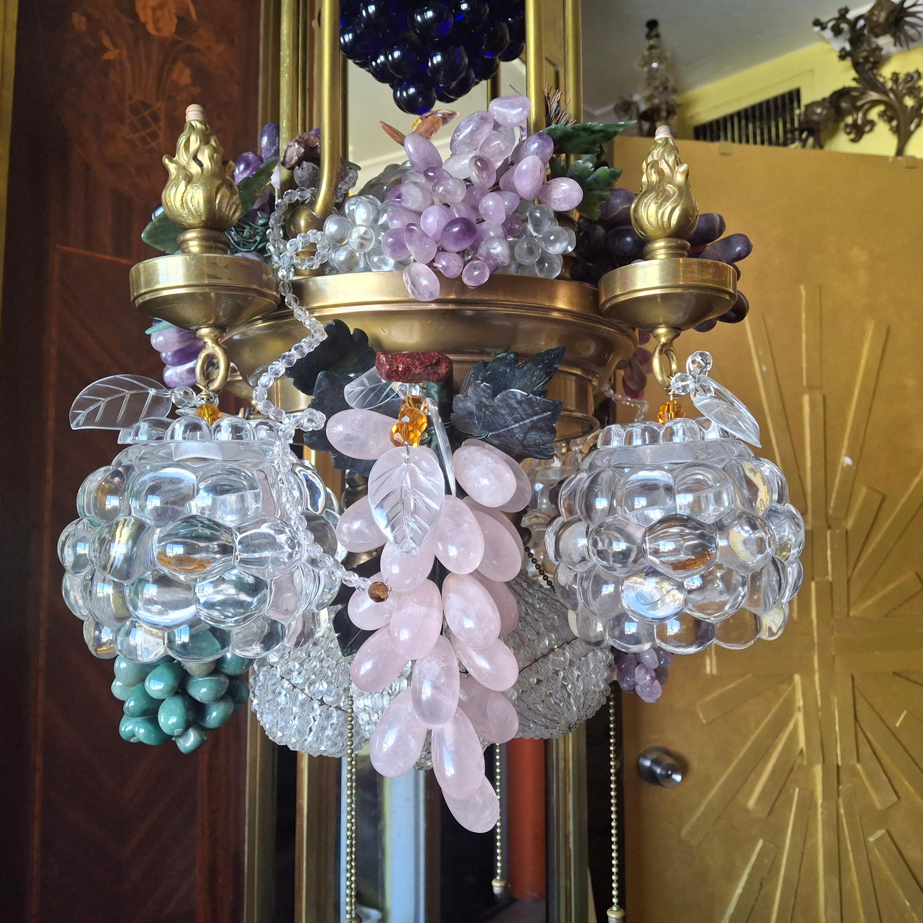 19thc Large Art Nouveau Bronze/ Brass w/ Quartz Crystal Grape Cluster Chandelier For Sale 6