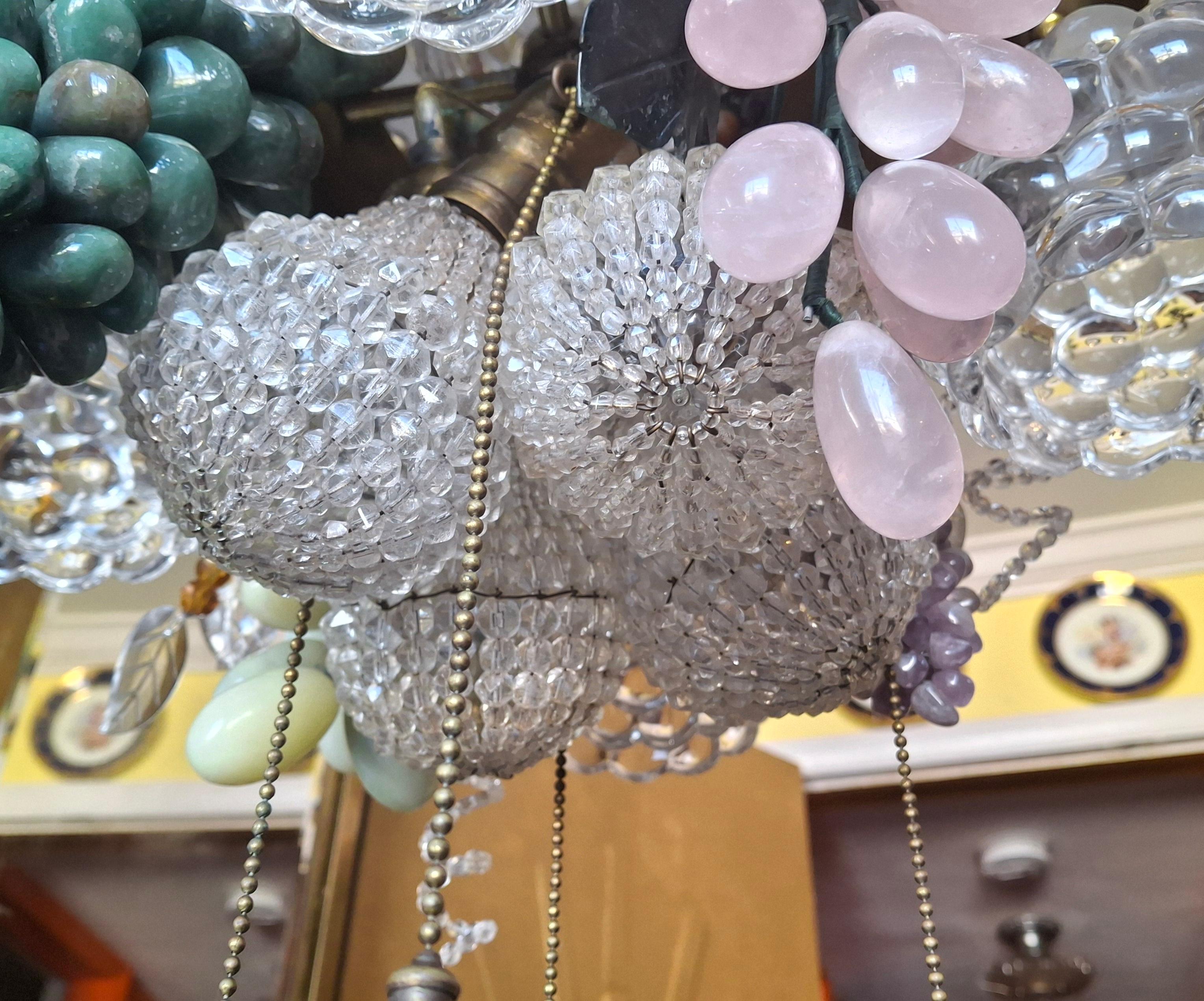 19thc Large Art Nouveau Bronze/ Brass w/ Quartz Crystal Grape Cluster Chandelier For Sale 7