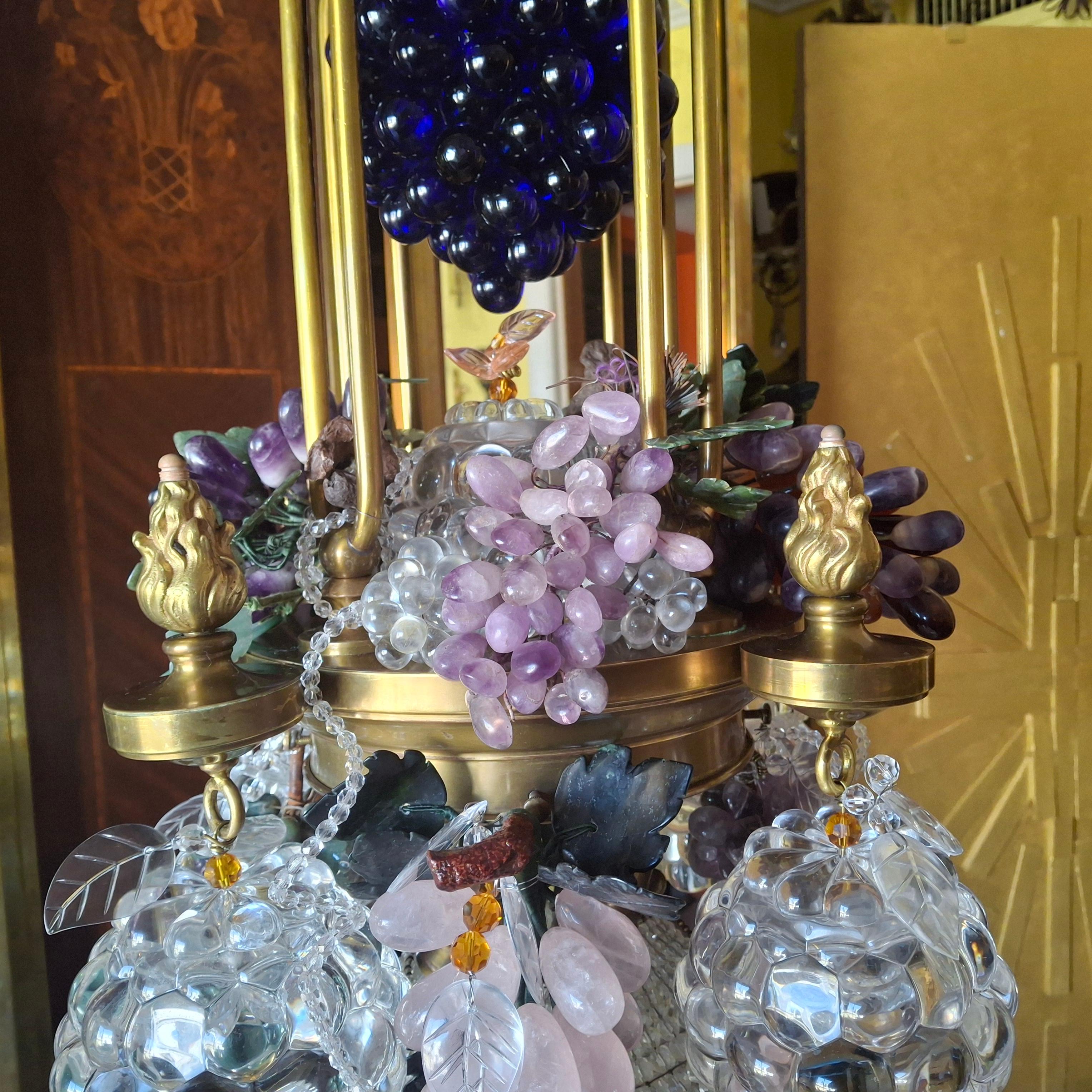 19thc Large Art Nouveau Bronze/ Brass w/ Quartz Crystal Grape Cluster Chandelier For Sale 8