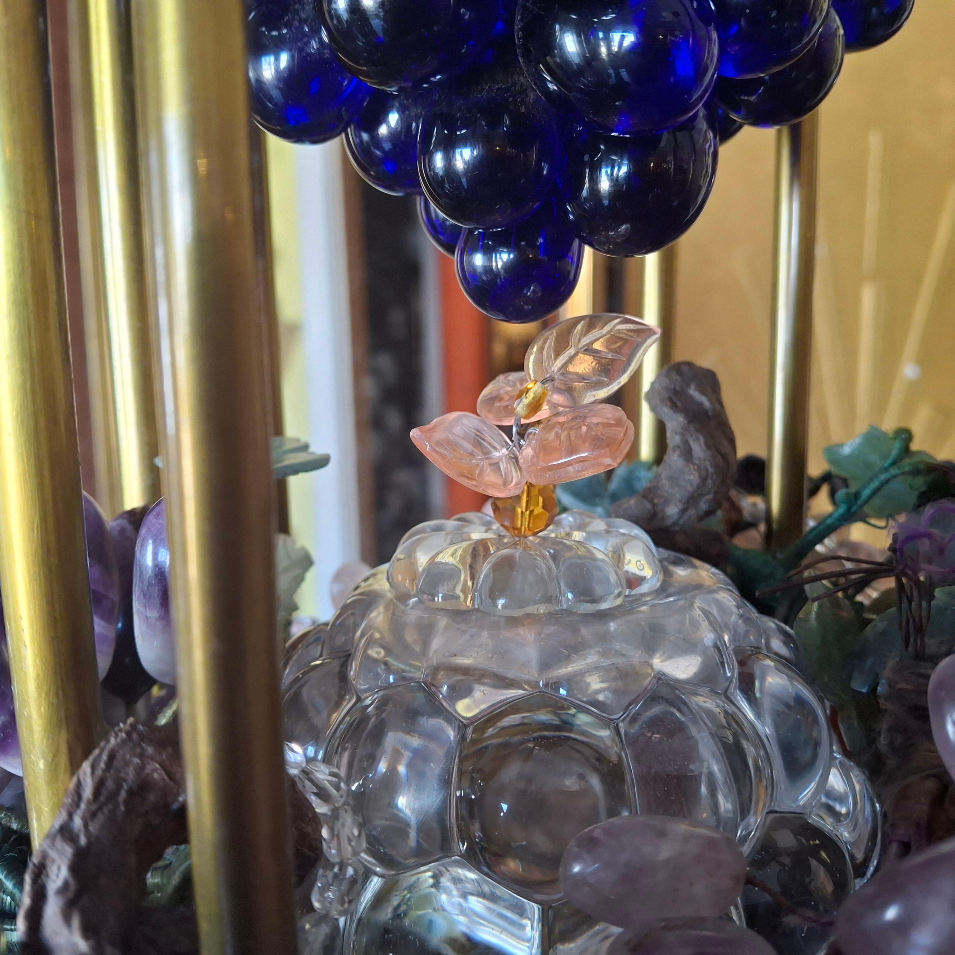 19thc Large Art Nouveau Bronze/ Brass w/ Quartz Crystal Grape Cluster Chandelier For Sale 11