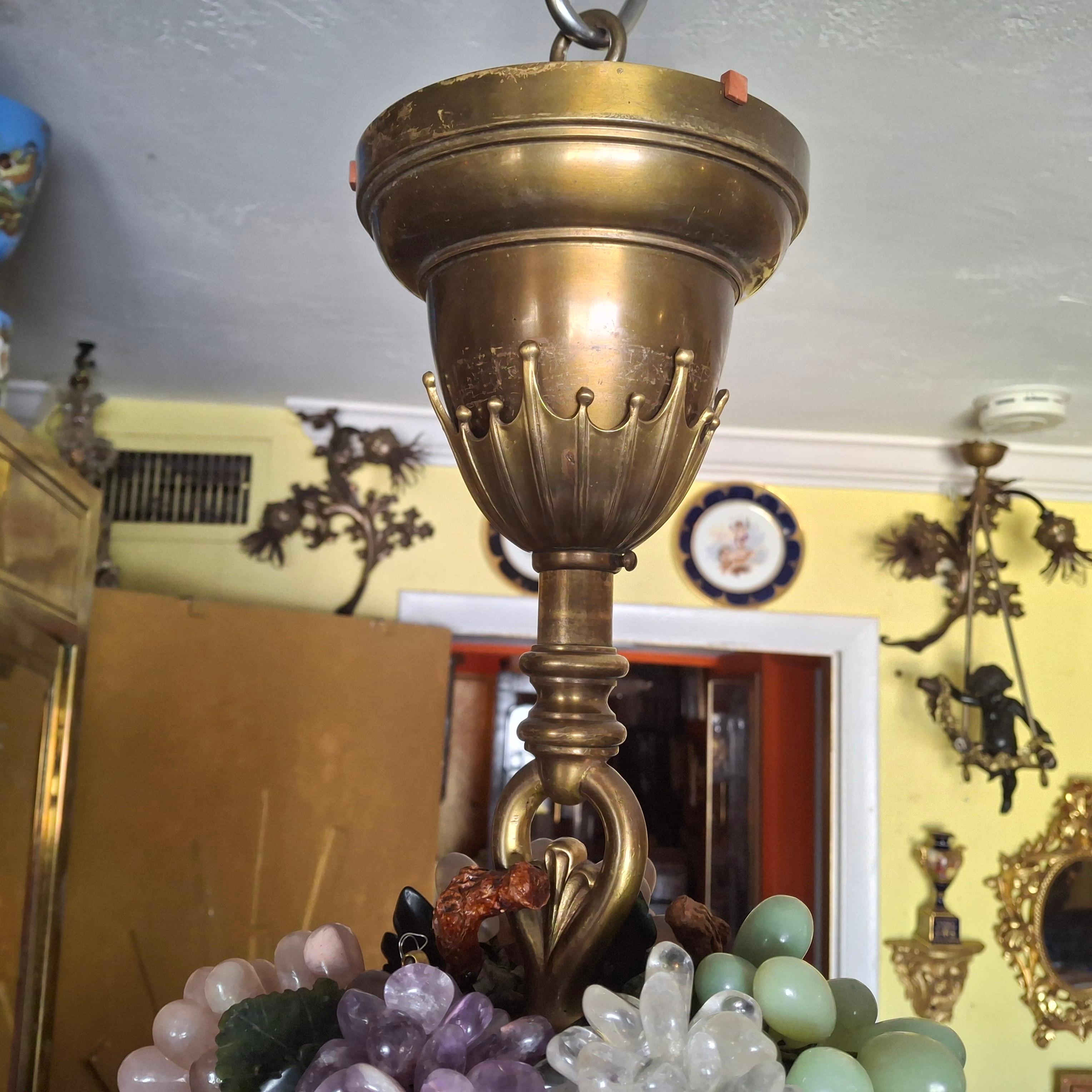 19thc Large Art Nouveau Bronze/ Brass w/ Quartz Crystal Grape Cluster Chandelier For Sale 12
