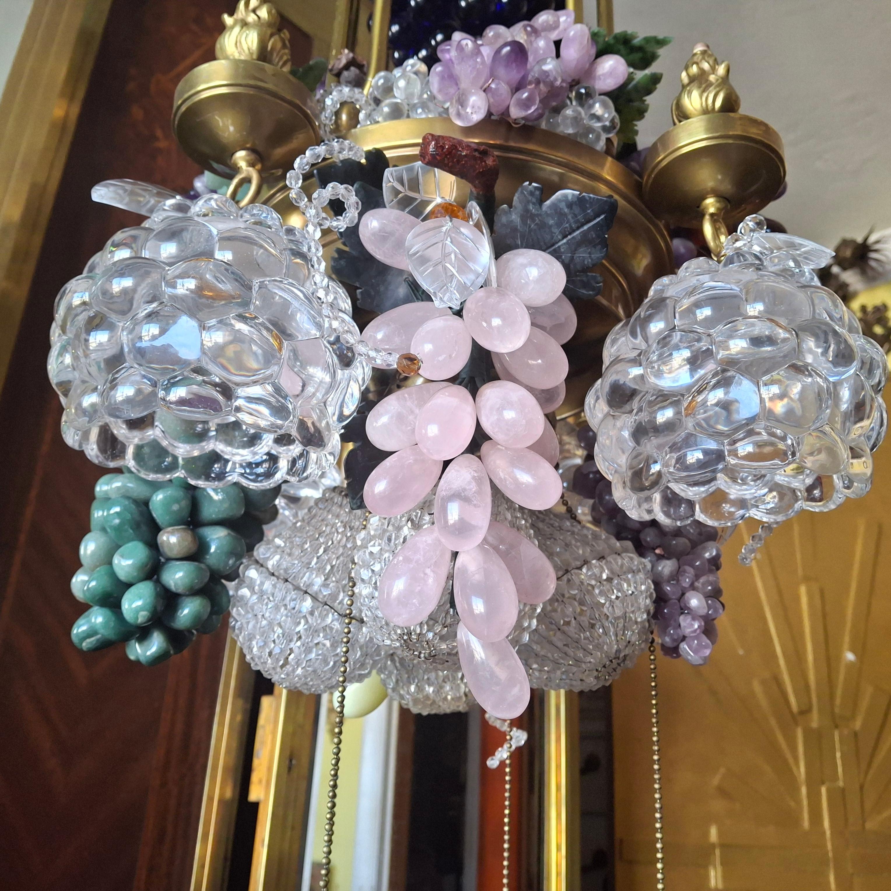 19thc Large Art Nouveau Bronze/ Brass w/ Quartz Crystal Grape Cluster Chandelier For Sale 13