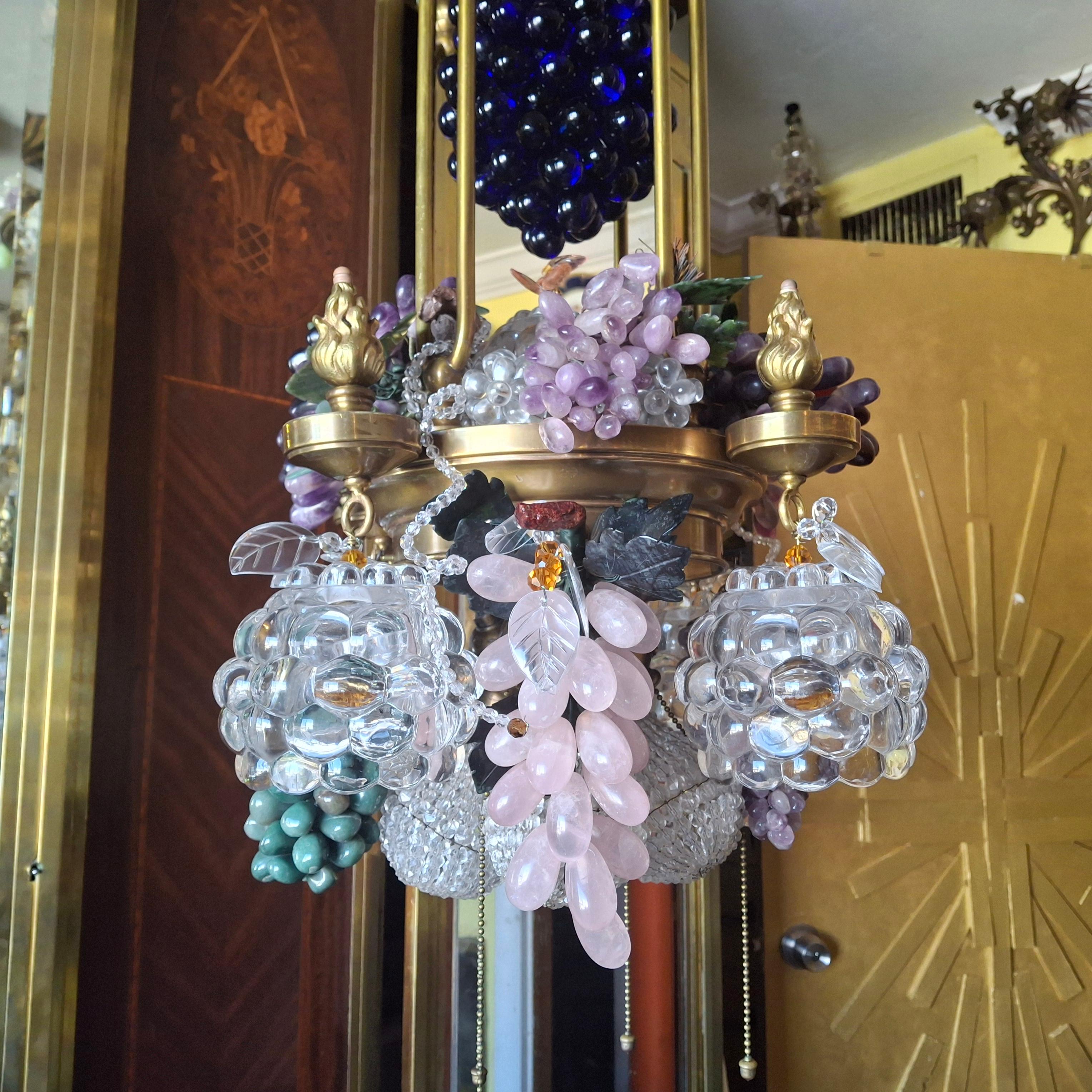 19thc Large Art Nouveau Bronze/ Brass w/ Quartz Crystal Grape Cluster Chandelier For Sale 14