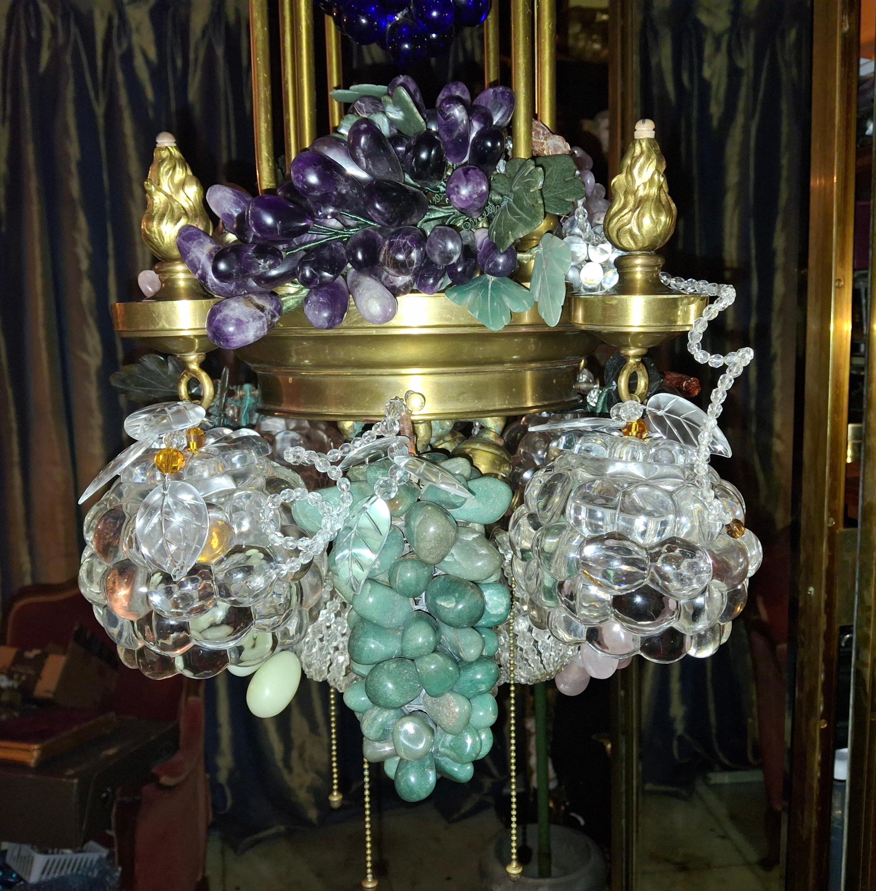 19thc Large Art Nouveau Bronze/ Brass w/ Quartz Crystal Grape Cluster Chandelier For Sale 15
