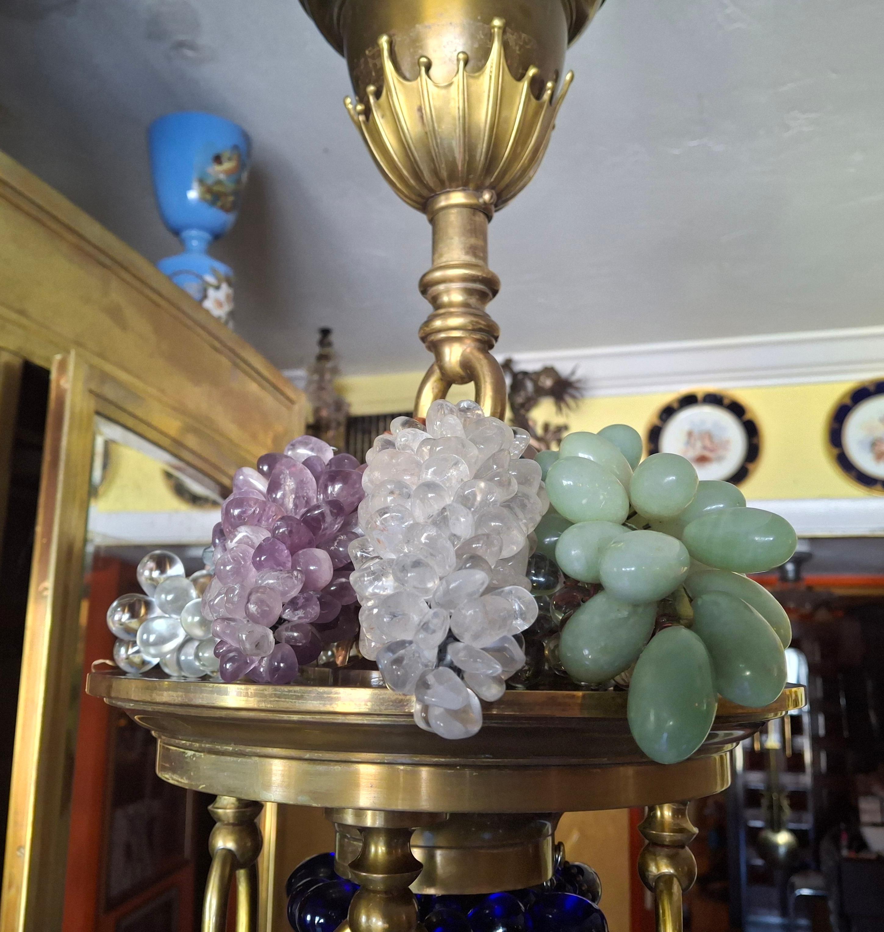 19thc Large Art Nouveau Bronze/ Brass w/ Quartz Crystal Grape Cluster Chandelier For Sale 2