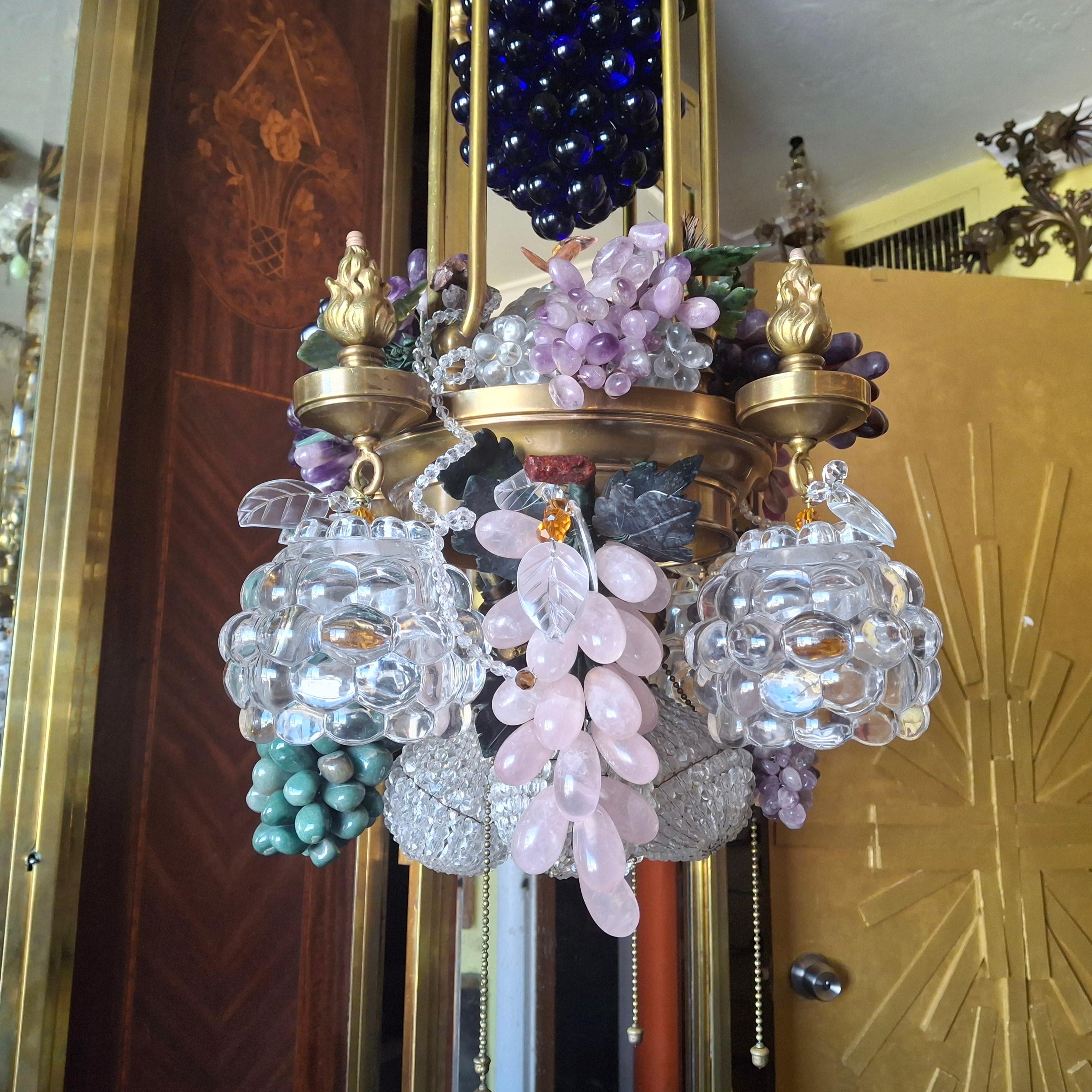 19thc Large Art Nouveau Bronze/ Brass w/ Quartz Crystal Grape Cluster Chandelier For Sale 4