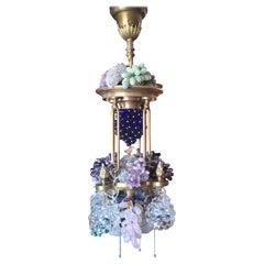 19thc Large Art Nouveau Bronze/ Brass w/ Quartz Crystal Grape Cluster Chandelier