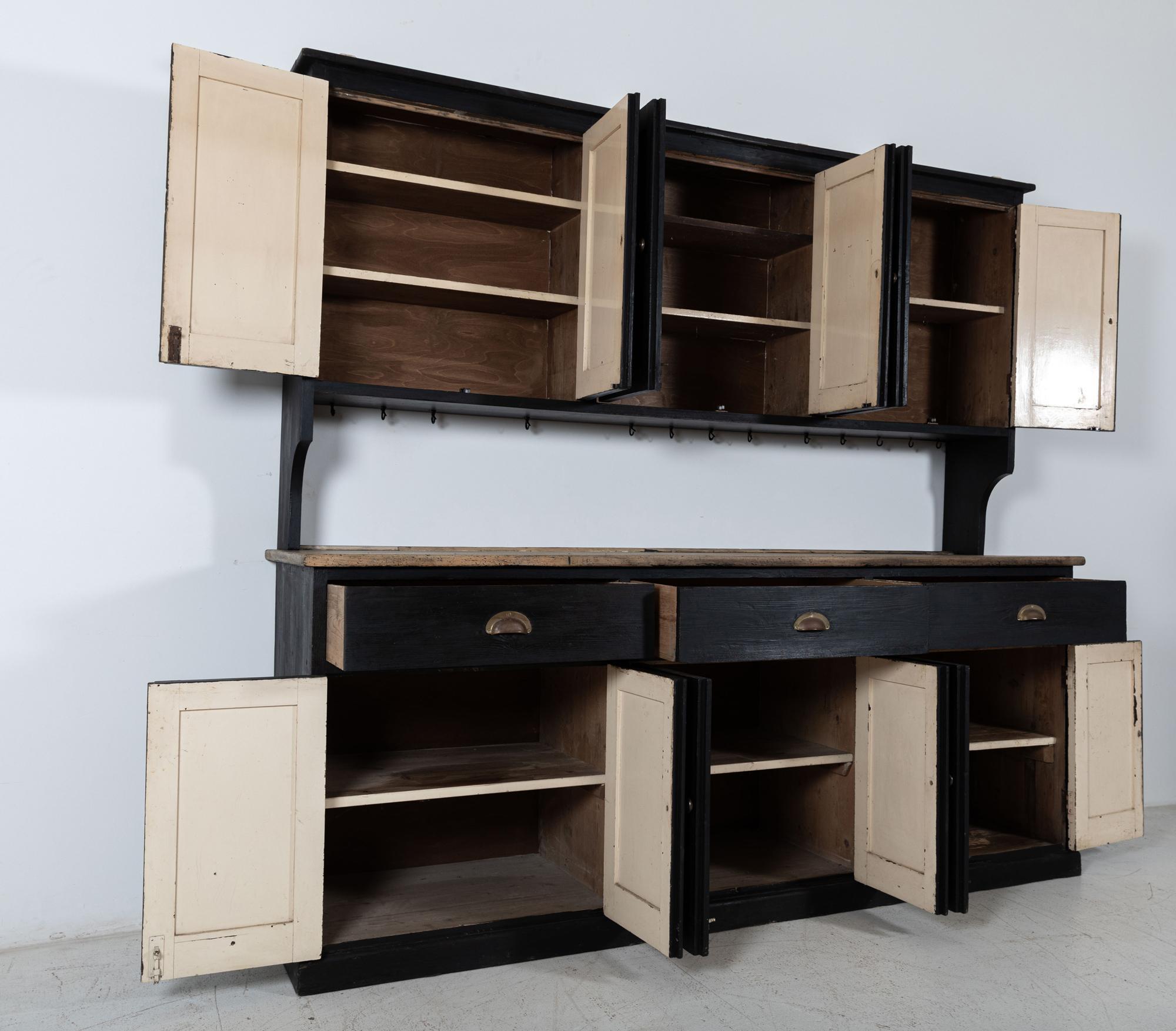 British 19thC Large Ebonised Pine Butlers Pantry / Dresser