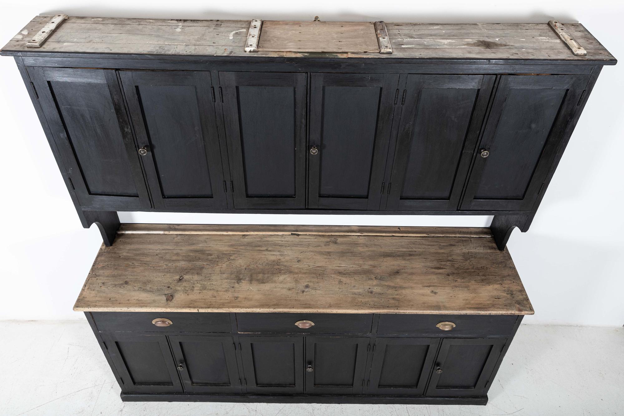 Ebonized 19thC Large Ebonised Pine Butlers Pantry / Dresser
