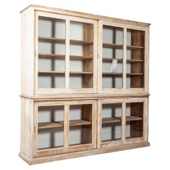 19thC Large English Bleached Pine Glazed Housekeepers Cupboard