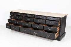 19thC Large English Ebonised Shop Counter Bank of Drawers