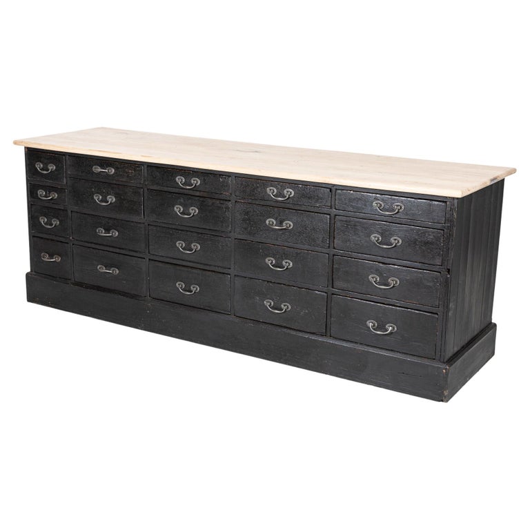 19thC Large English Ebonised Shop Counter Bank of Drawers For Sale at ...