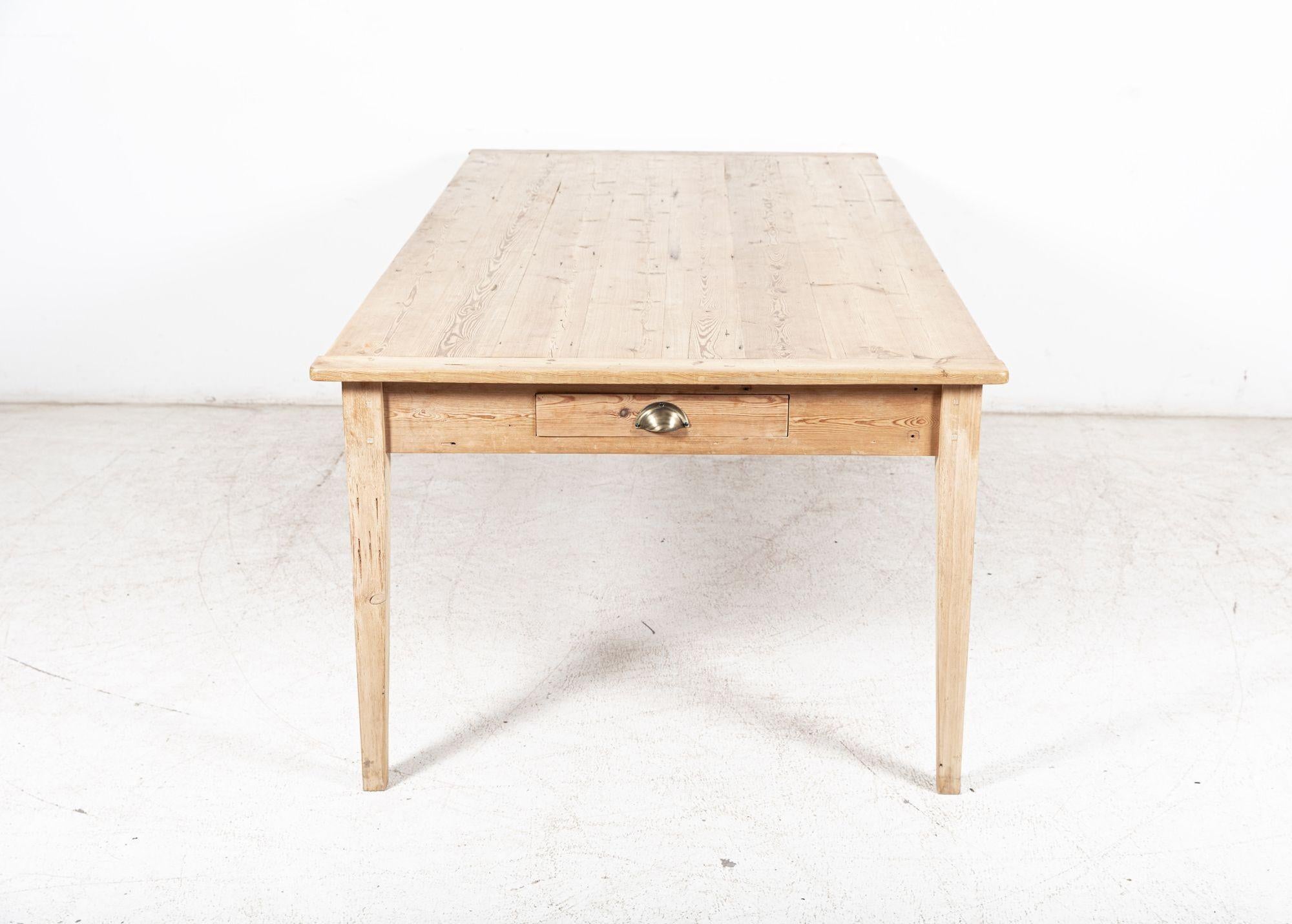 circa 1870

19thC Large English Pine Farmhouse Table with cleated top, cutlery drawer & tapered legs. Stamped

sku 1002

Measures: W220 x D110 x H77 cm

Apron 60 cm.