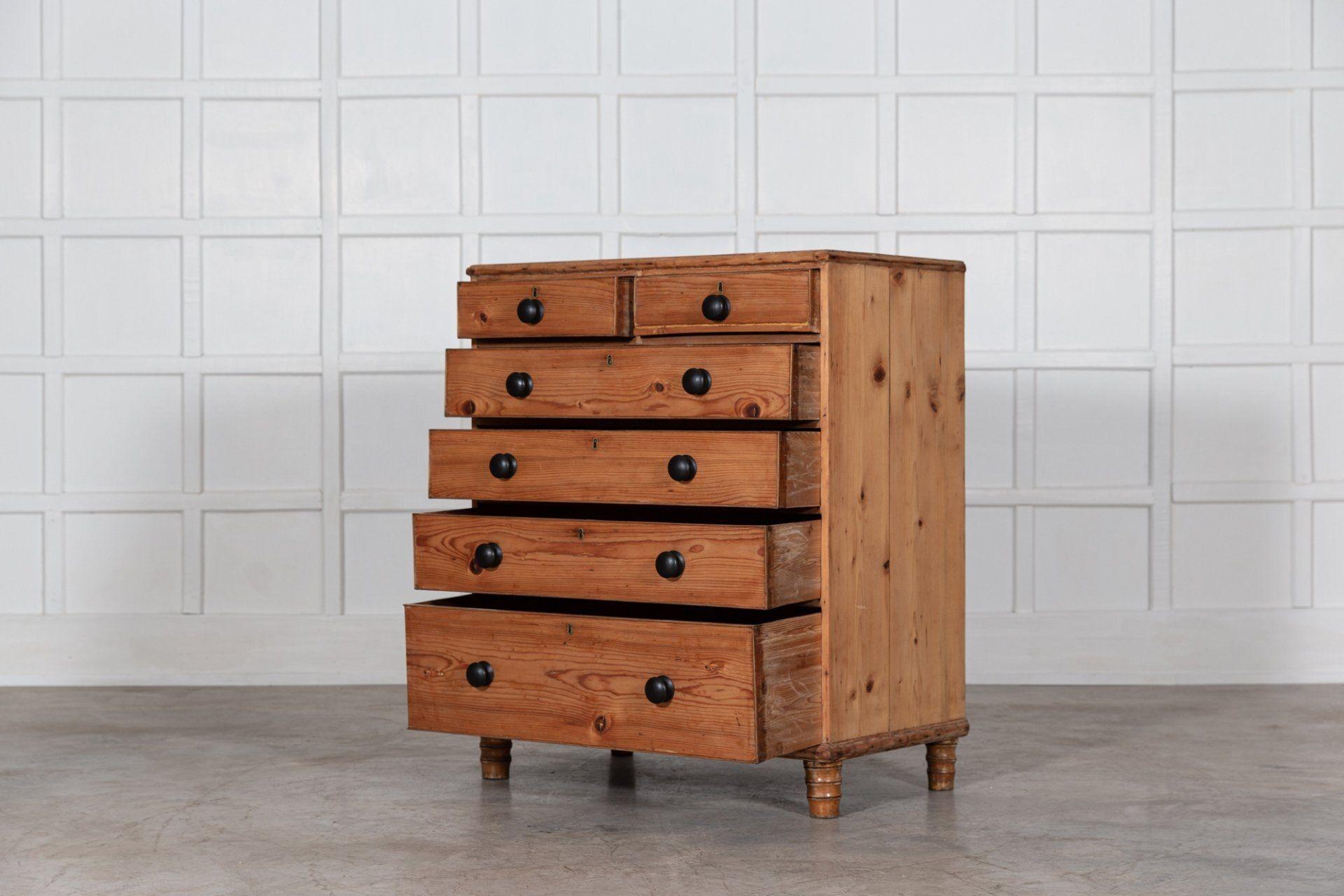 19th C Large English Pine Faux Bamboo Chest Drawers For Sale 1