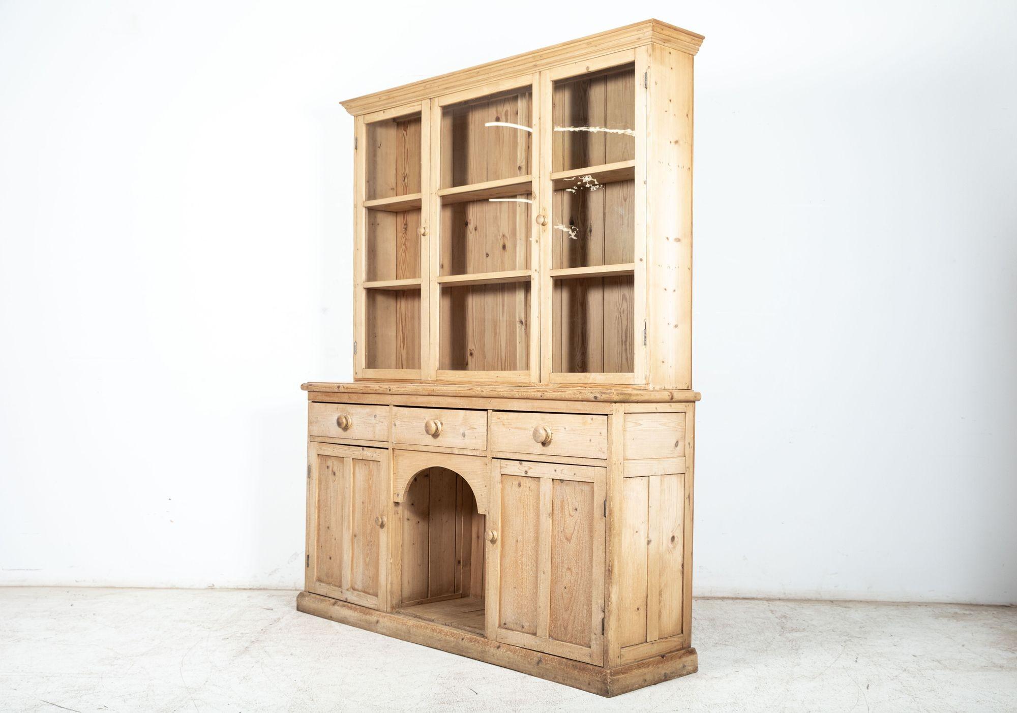 19th C Large English Pine Glazed Panelled Dresser For Sale 1