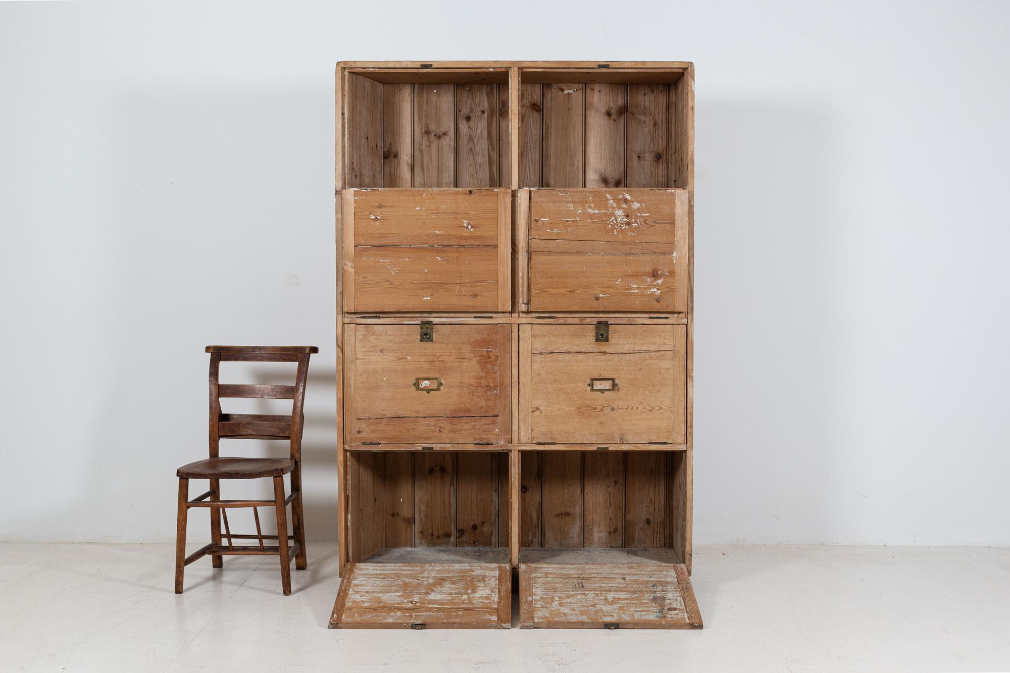 Circa 1870

19thC large English pine office cabinet

(losses)

Measures: H 176 x D 34 x W 121 cm.

 