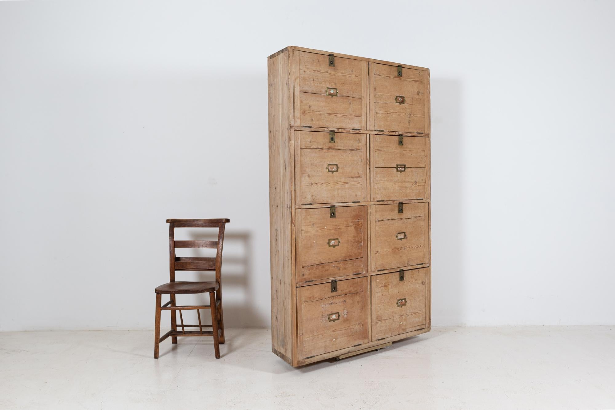 British 19thC Large English Pine Cabinet For Sale