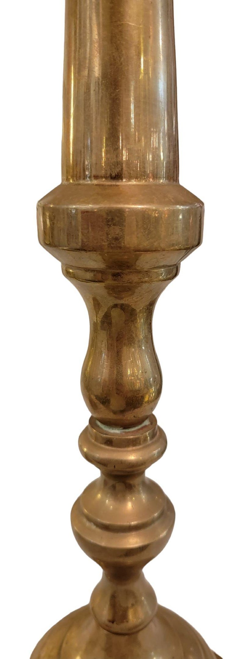 19th Century Large English Solid Brass Candle Sticks For Sale at 1stDibs
