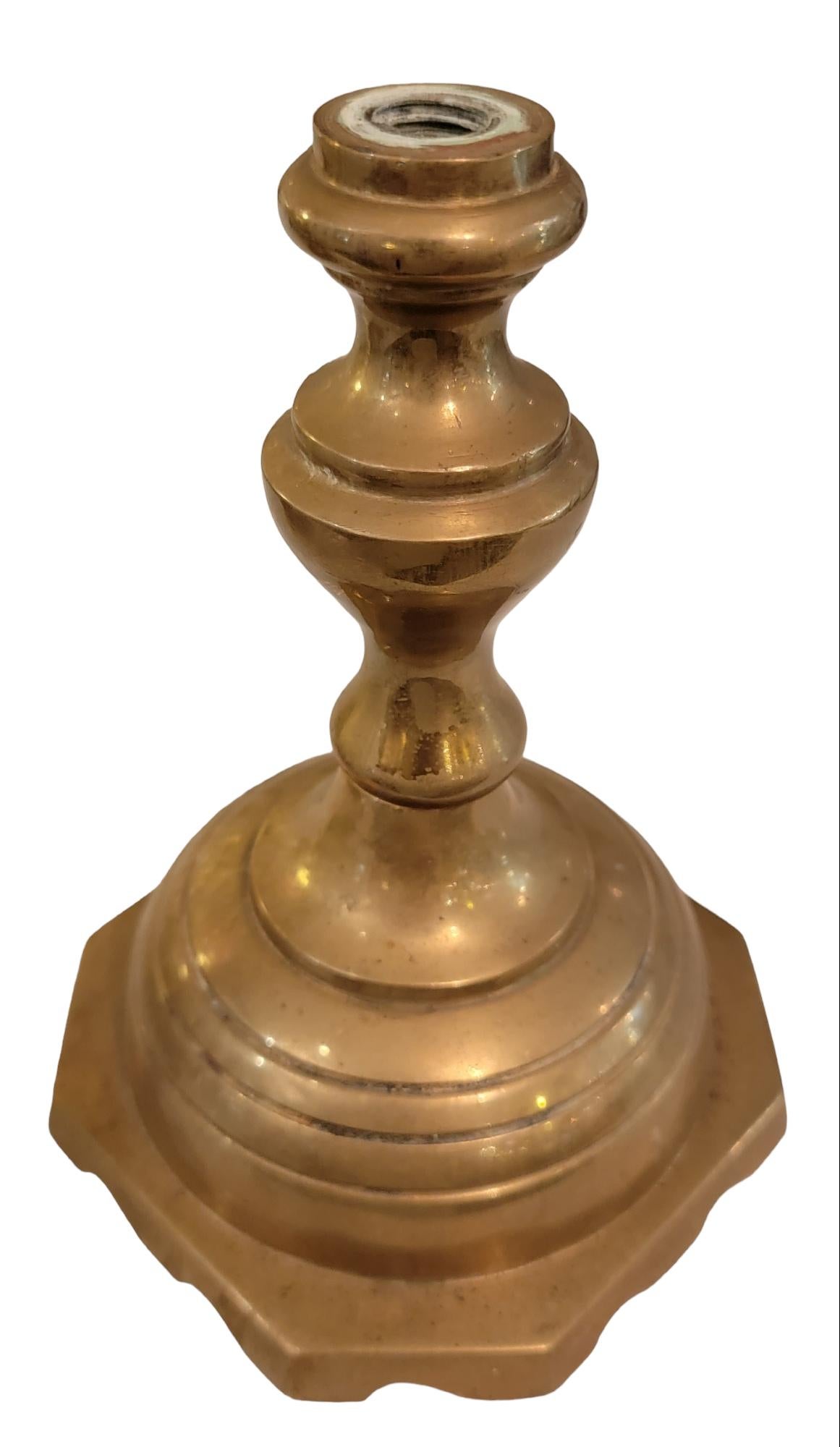 19th Century Large English Solid Brass Candle Sticks For Sale 3