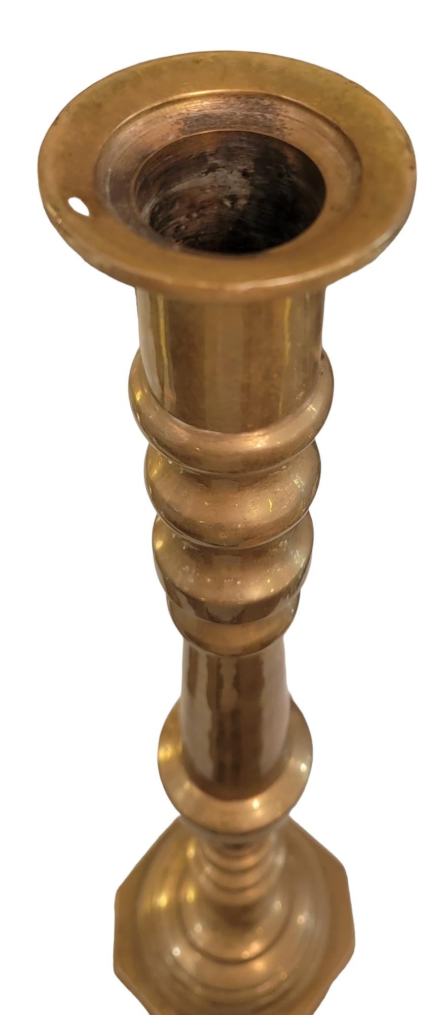19th Century Large English Solid Brass Candle Sticks For Sale 4