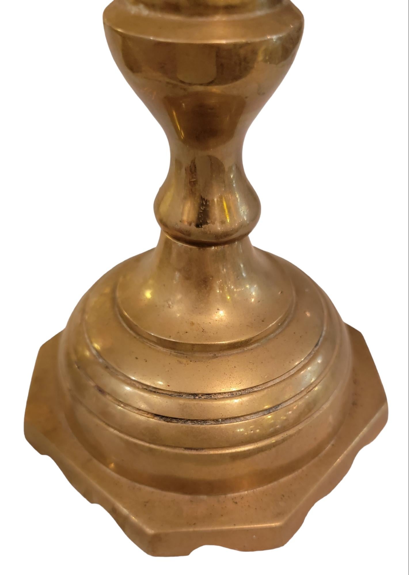 19th Century Large English Solid Brass Candle Sticks For Sale 5