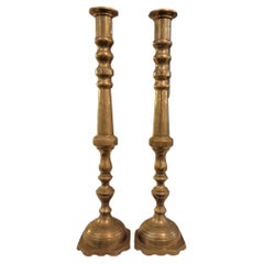 Antique 19th Century Large English Solid Brass Candle Sticks
