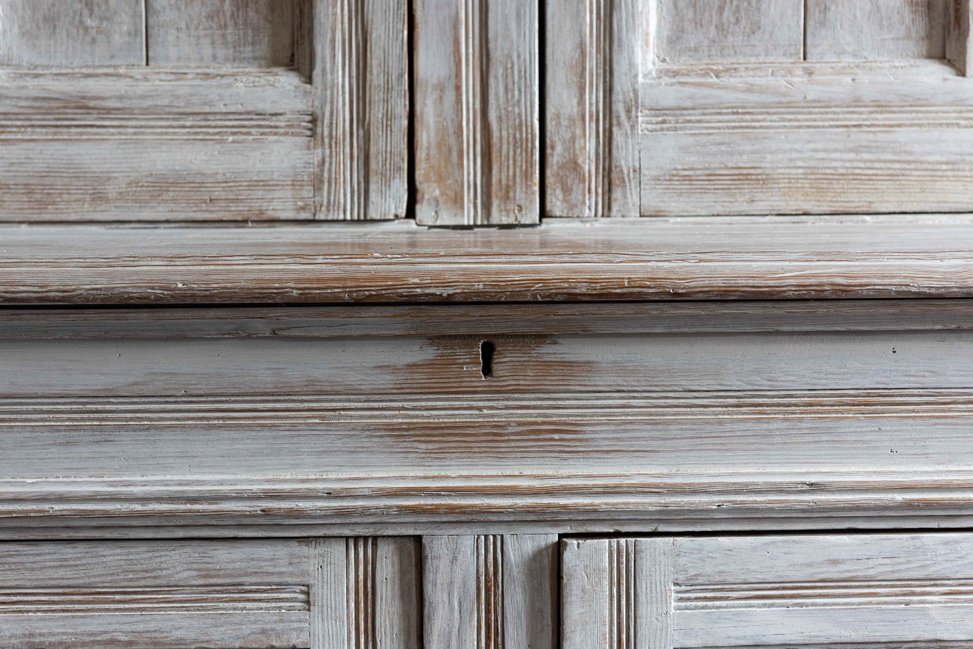 Limed 19th Century Large English White Limewash Housekeepers Cupboard