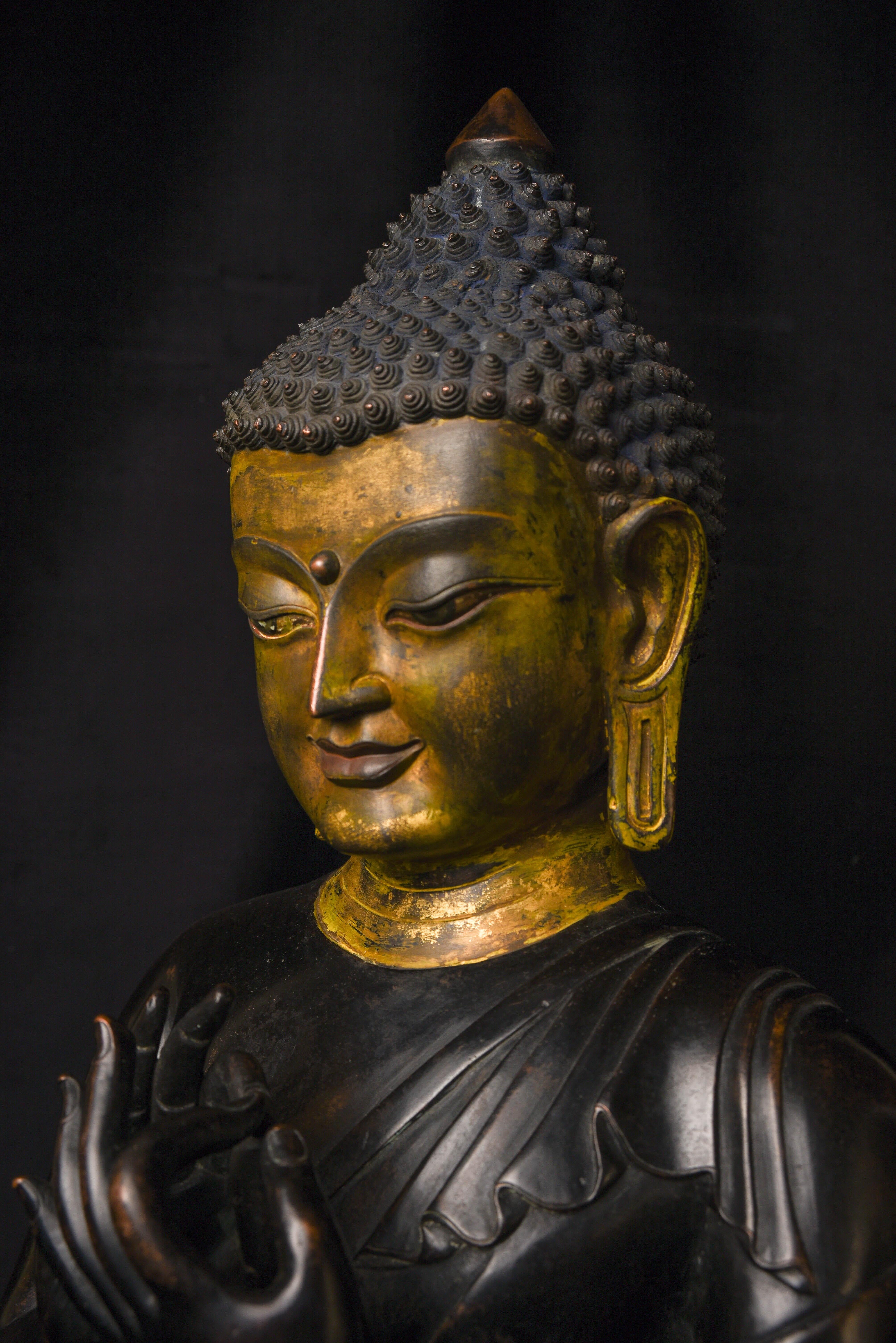 19th C Large, Fine Tibetan Bronze Buddha-World Class Sculpture 10