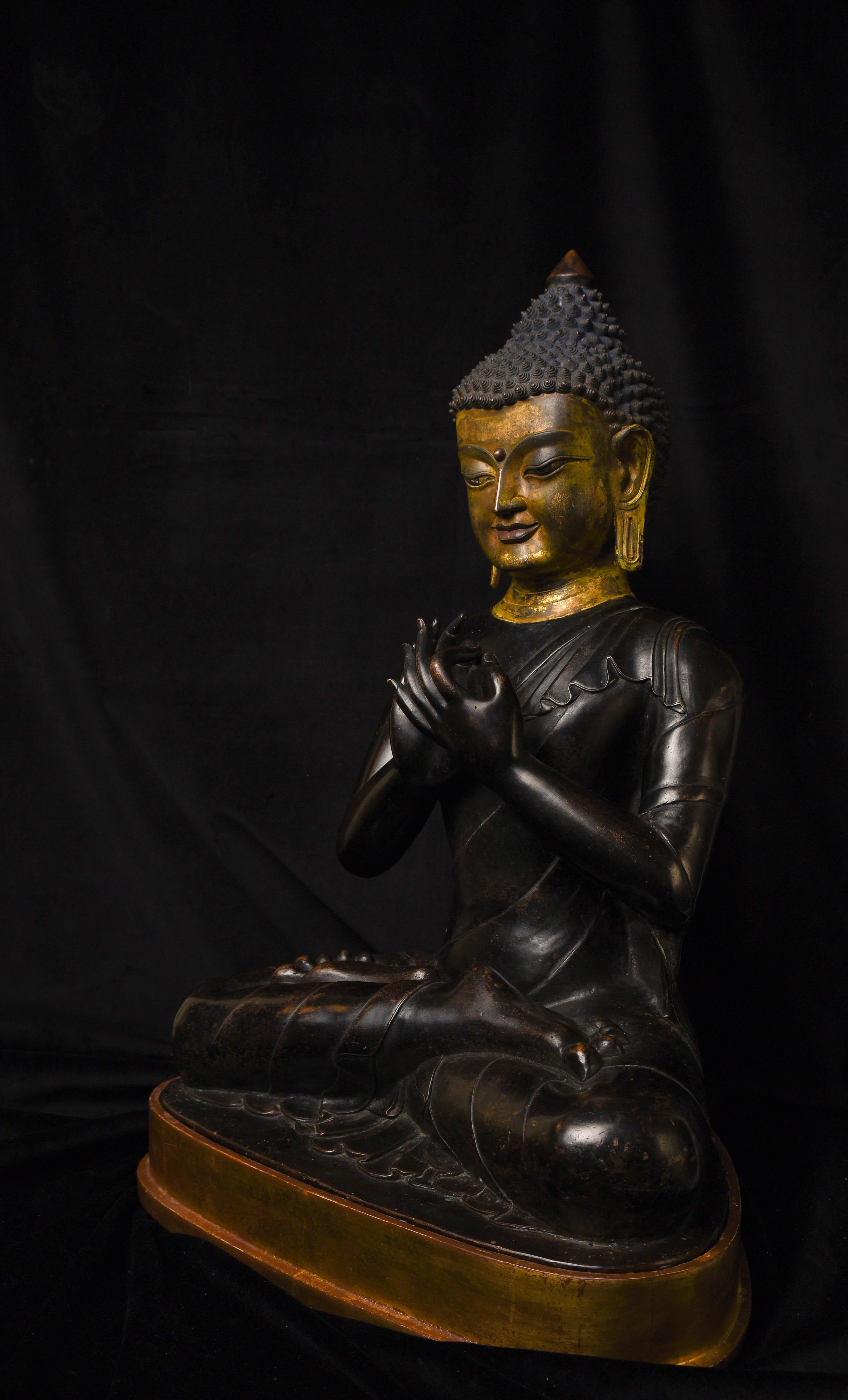 Cast 19th C Large, Fine Tibetan Bronze Buddha-World Class Sculpture