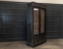 19thC Large French Ebonised Mirrored Armoire