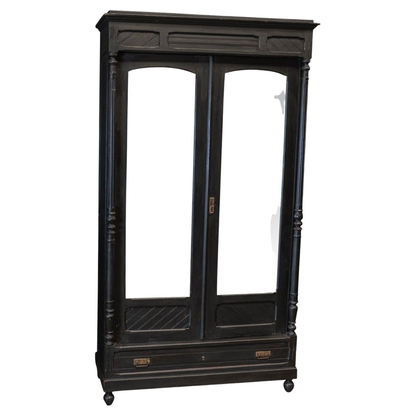 19thC Large French Ebonised Mirrored Armoire For Sale