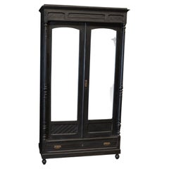 Used 19thC Large French Ebonised Mirrored Armoire