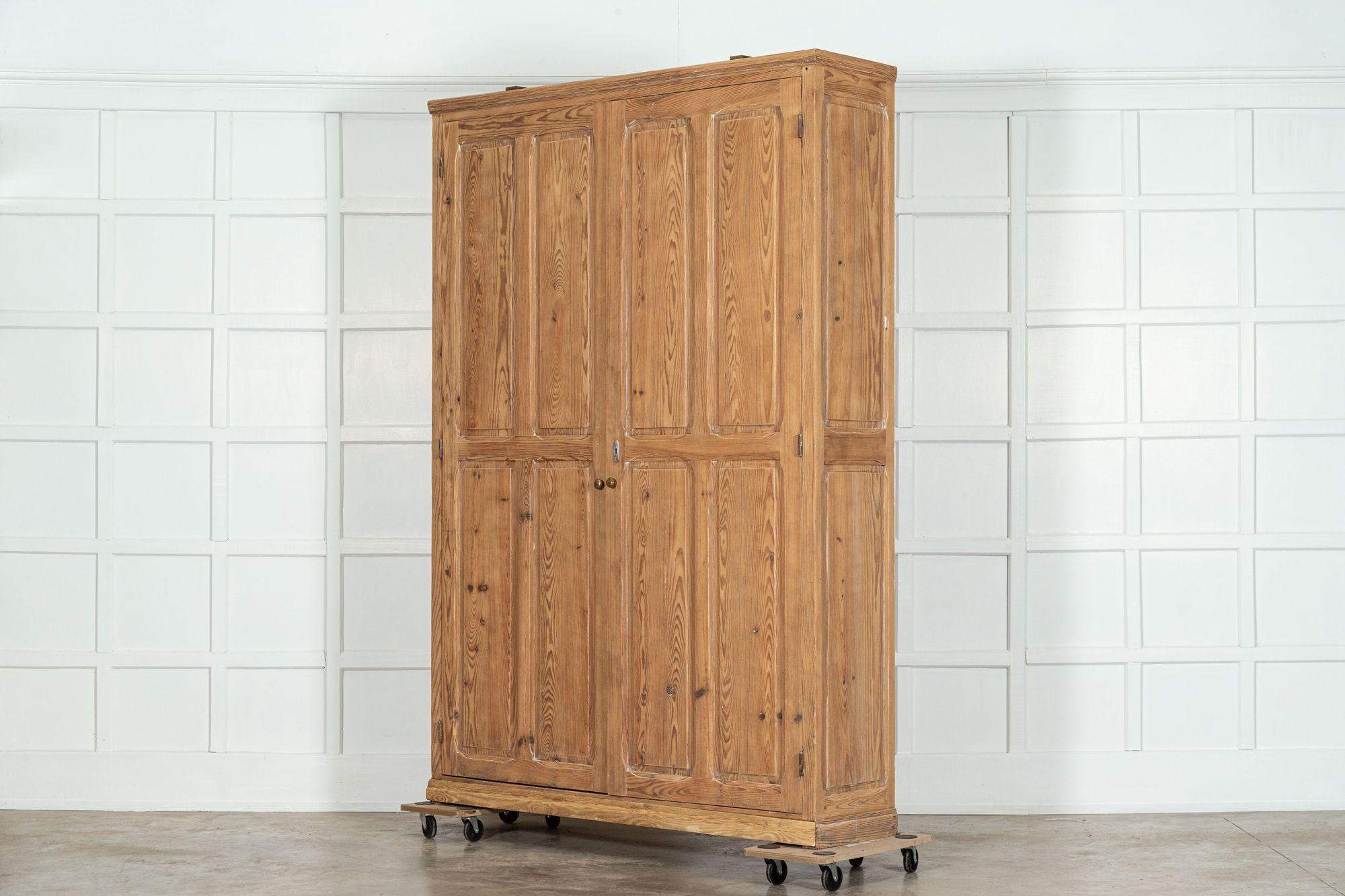 Limed 19thc Large French Lime washed Panelled Cupboard For Sale