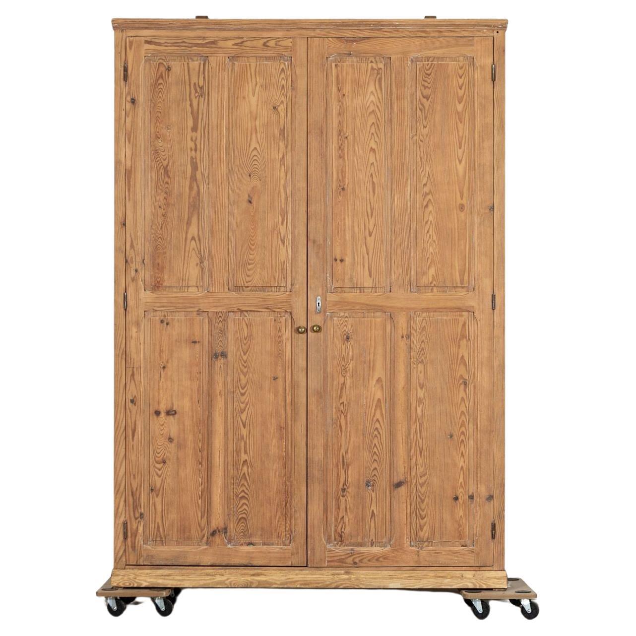 19thc Large French Lime washed Panelled Cupboard For Sale
