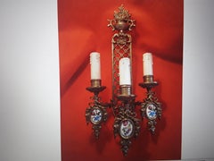 19thc Large French Neoclassical Bronze & Porcelain Wall Sconce