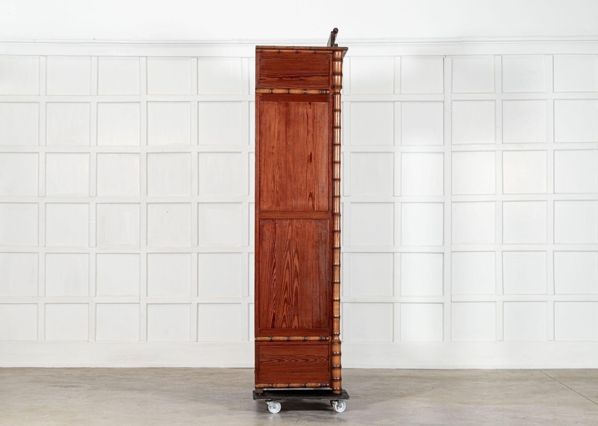 19thC Große Französisch Kiefer Faux Bambus Kleiderschrank im Angebot 3